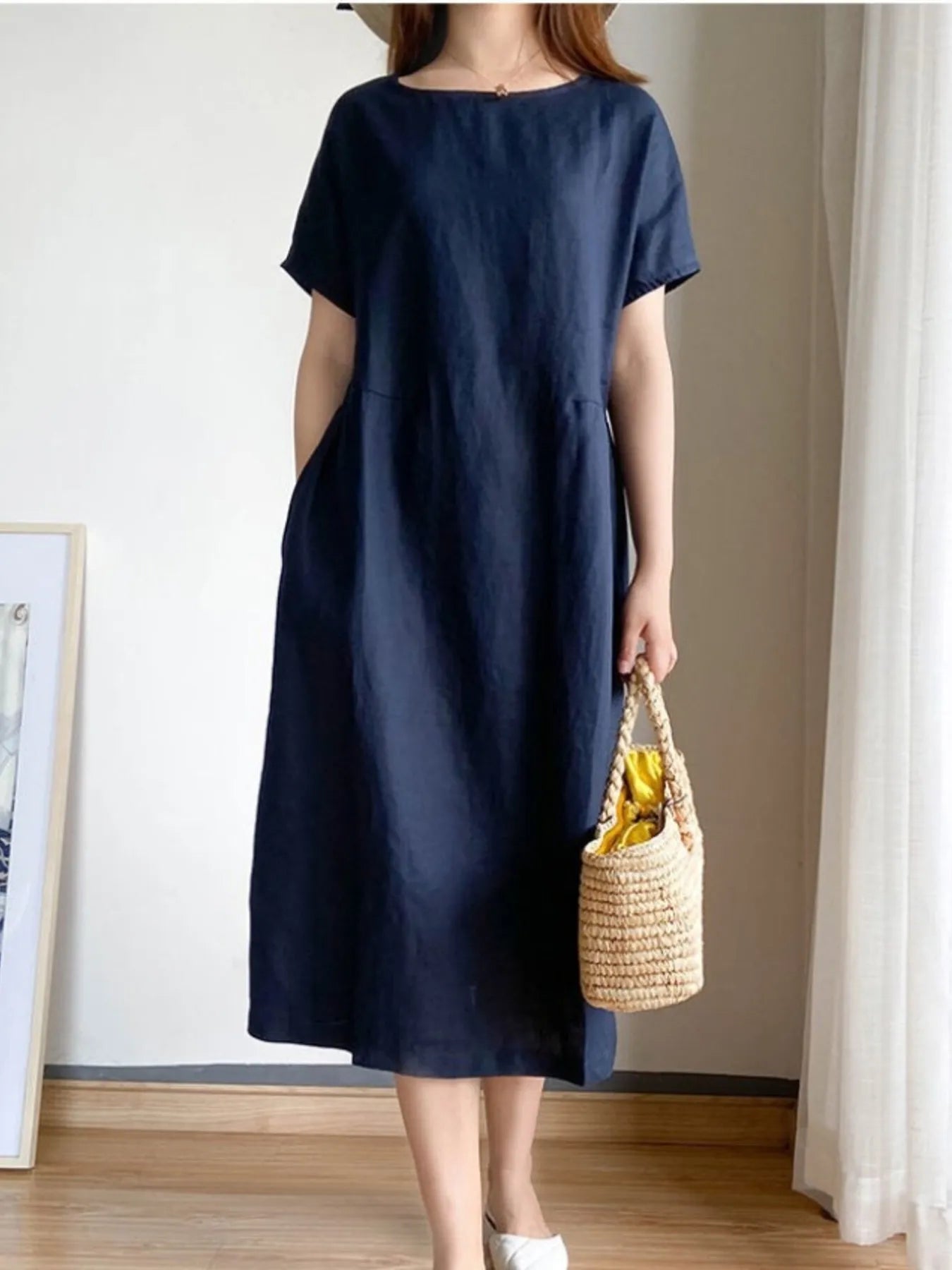 Full Size Casual Round Neck Midi Dress Plus Size
