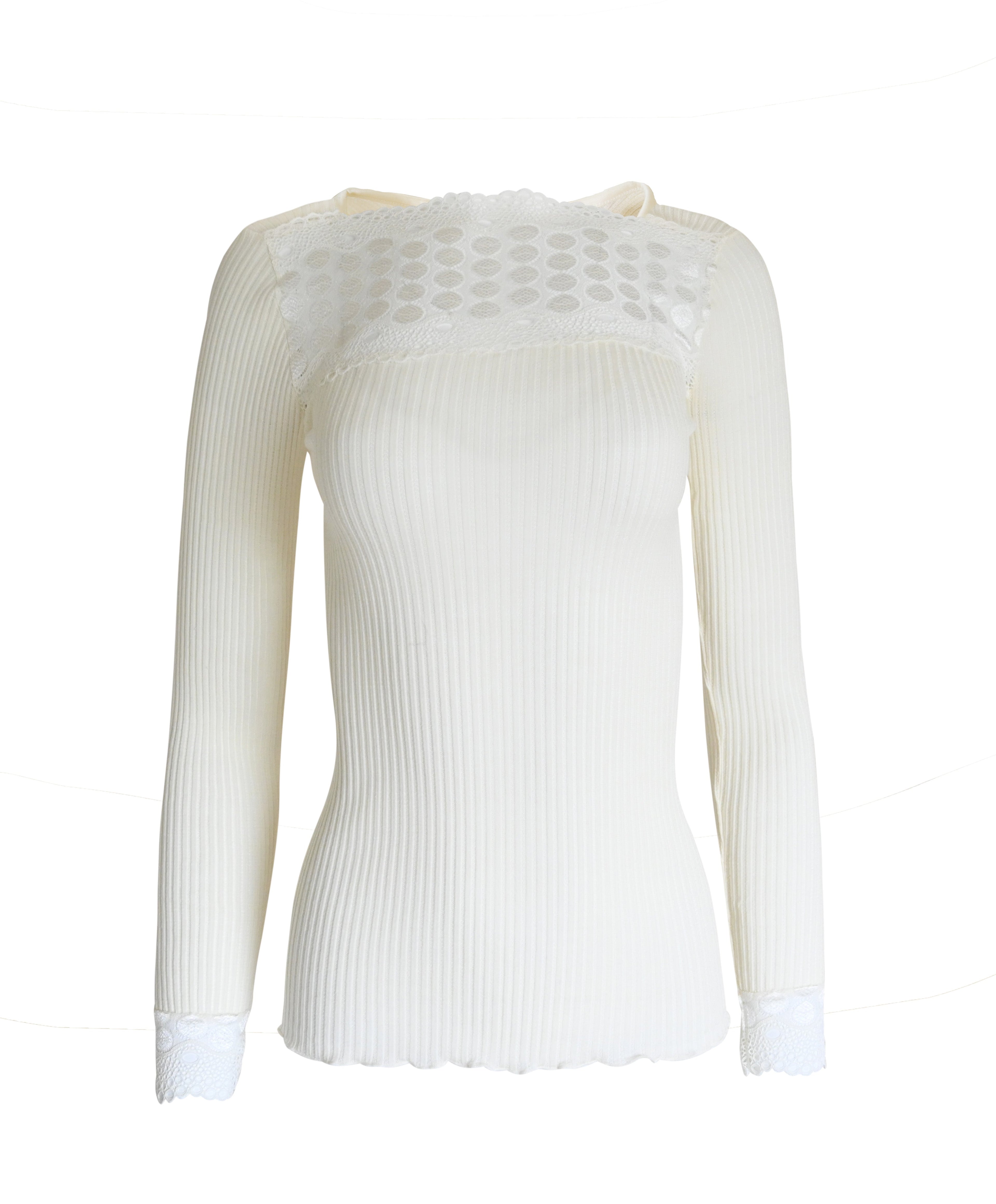 EGI Exclusive Merino Wool Blend Top Lace Trim Long Sleeves. Proudly Made in Italy (317)