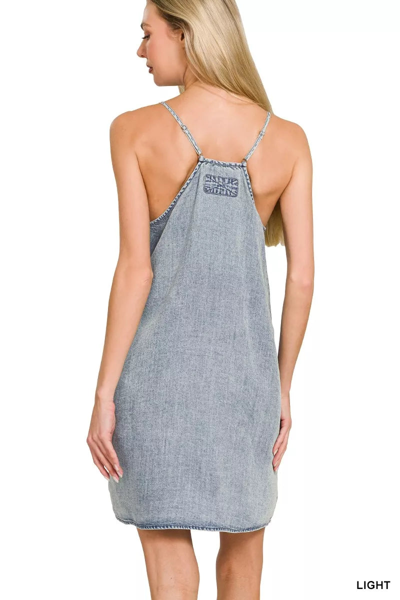 Zenana Enzyme Stone Washed Lyocell Mini Dress