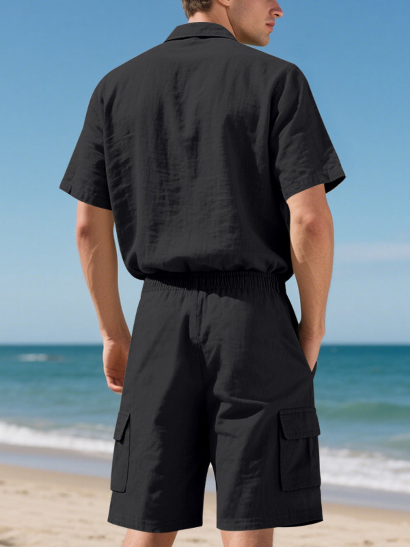 Men's Full Size Button Up Shirt and Shorts Set Plus Size