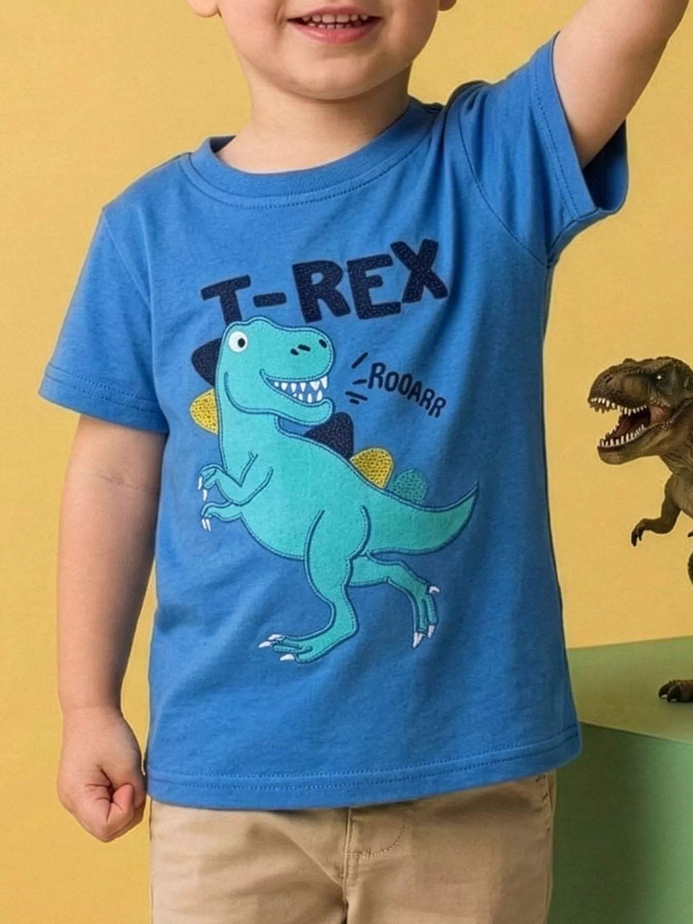 Children's Dinosaur Embroidered Short Sleeve Tee