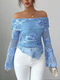 Floral Off-Shoulder Mesh Blouse