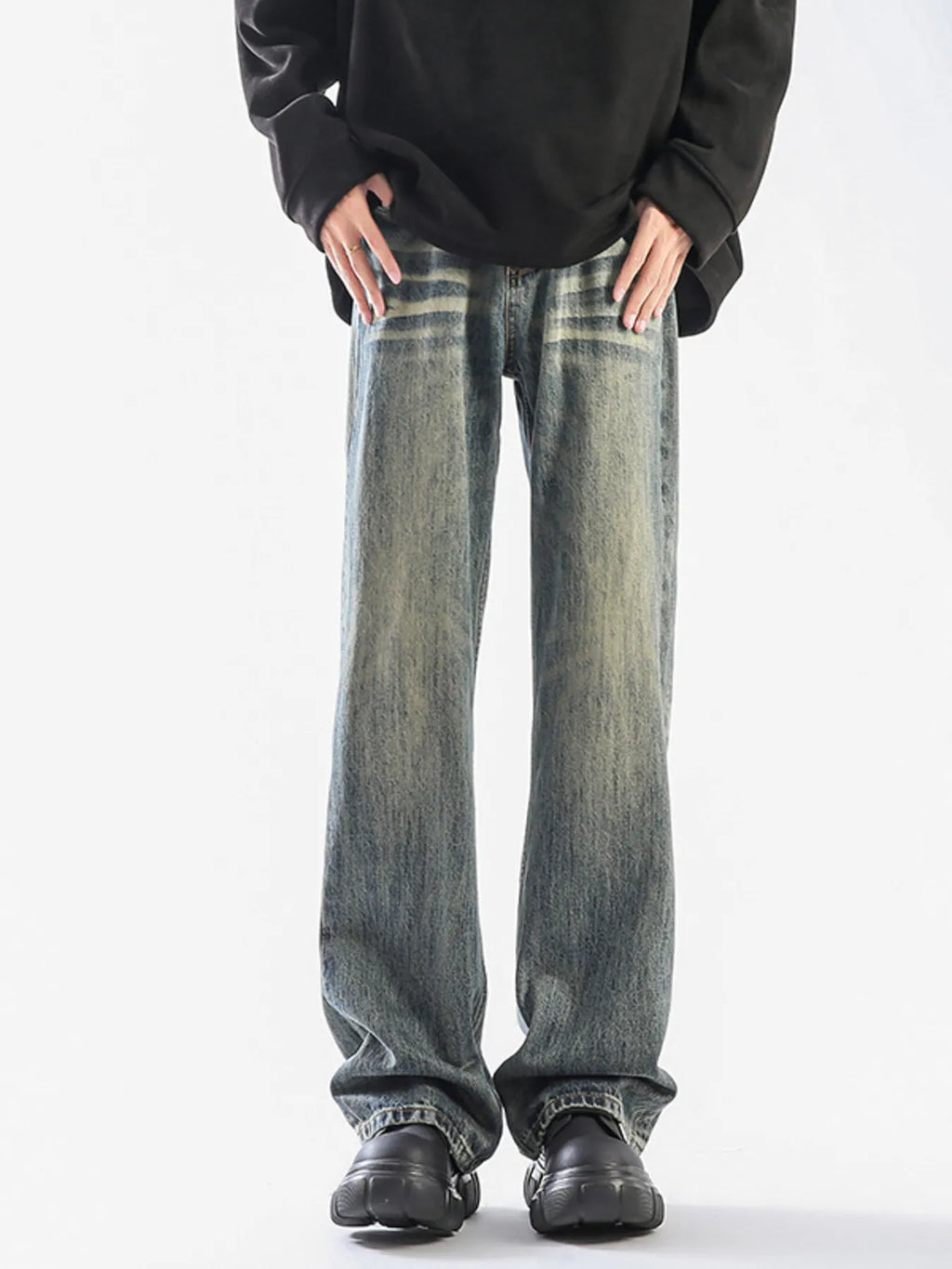 Men's Plus Size Vintage Wash Wide Leg Jeans
