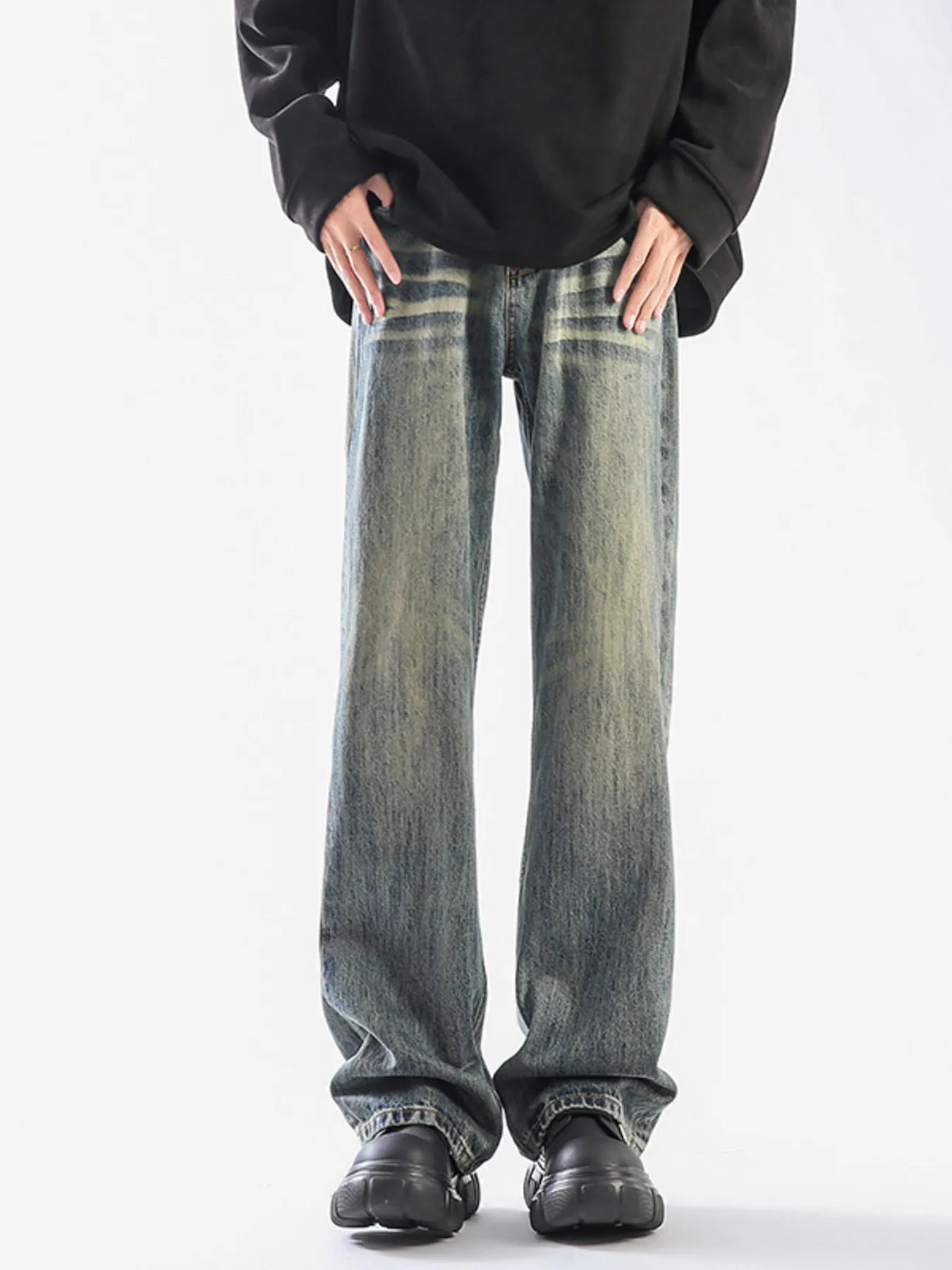 Men's Plus Size Vintage Wash Wide Leg Jeans