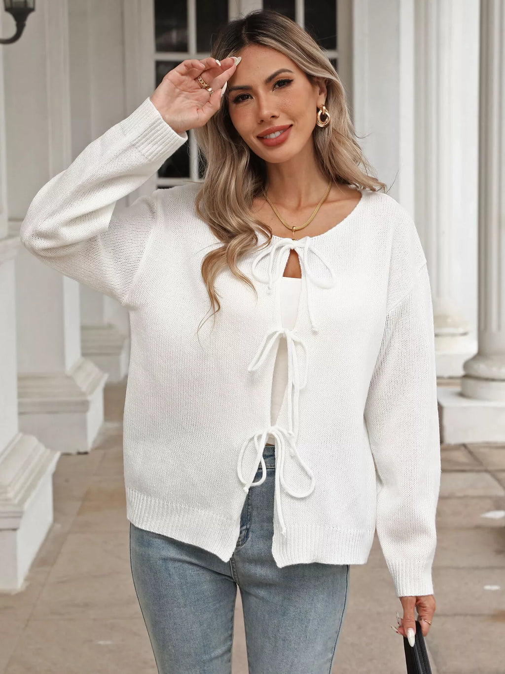 Tie-Front Long Sleeve Cardigan