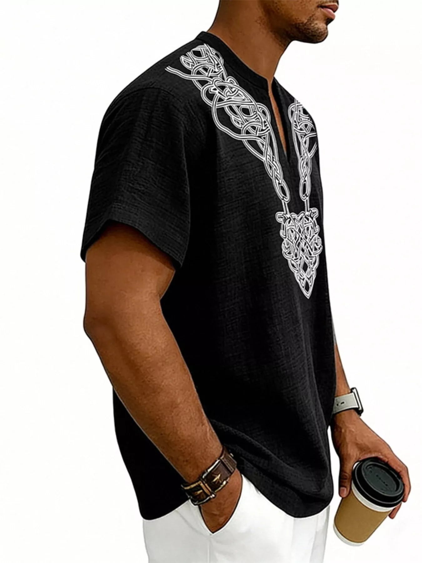 Men's Full Size Notched Printed Short Sleeve Blouse Plus Size