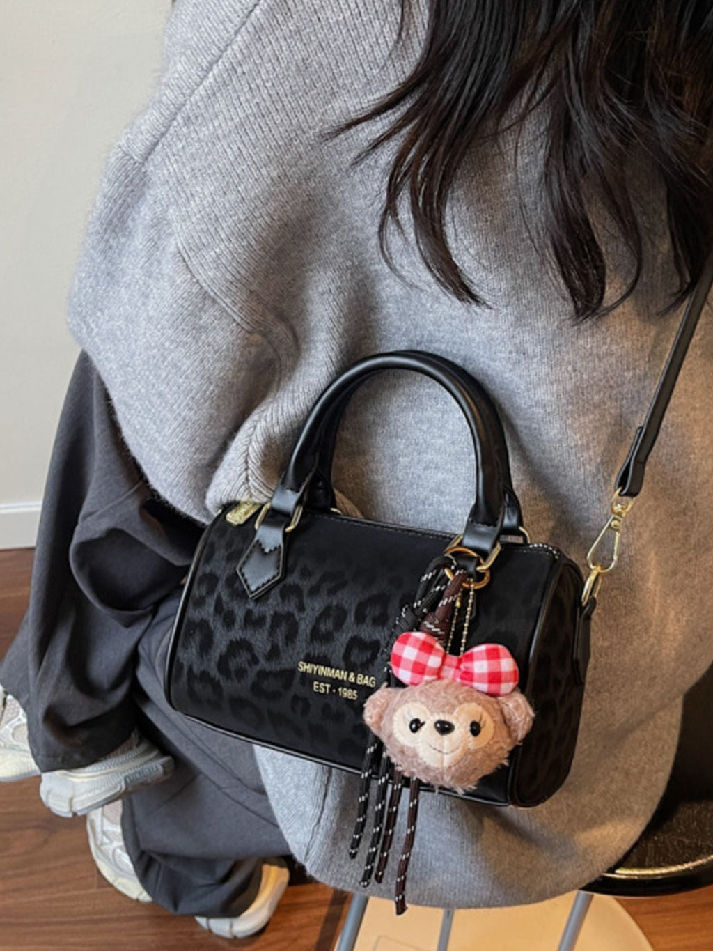 Leopard Print Barrel Crossbody Bag