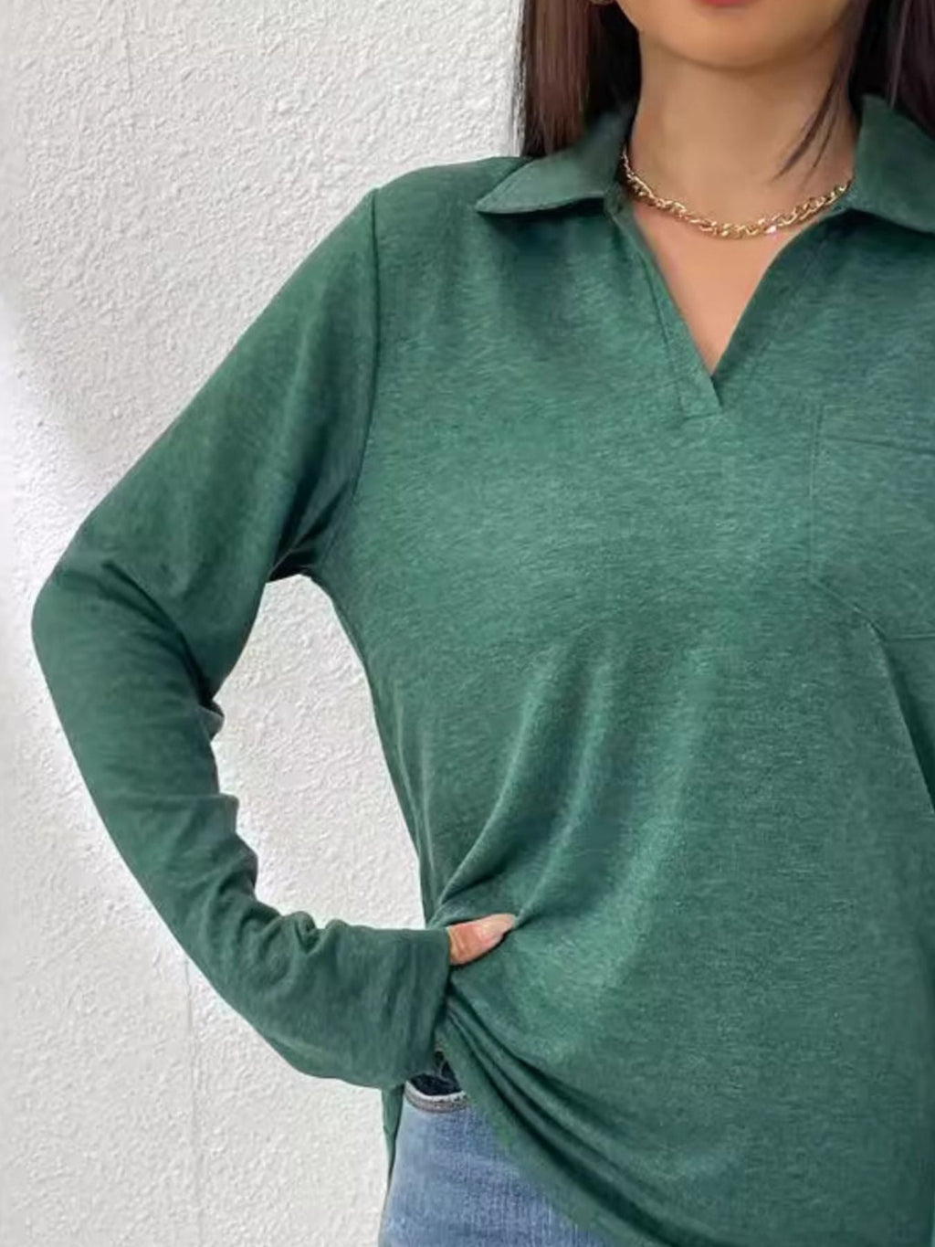 Collared Neck Long Sleeve T-Shirt