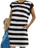 Full Size Casual Striped Short Sleeve Mini Dress Plus Size
