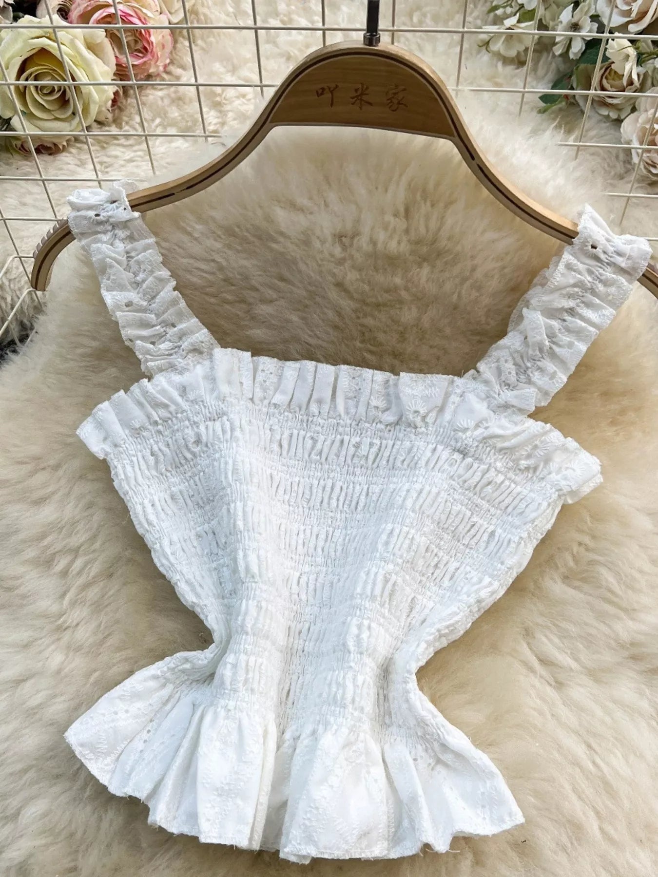 Smocked Crop Top and Hollow-Out Skirt Set