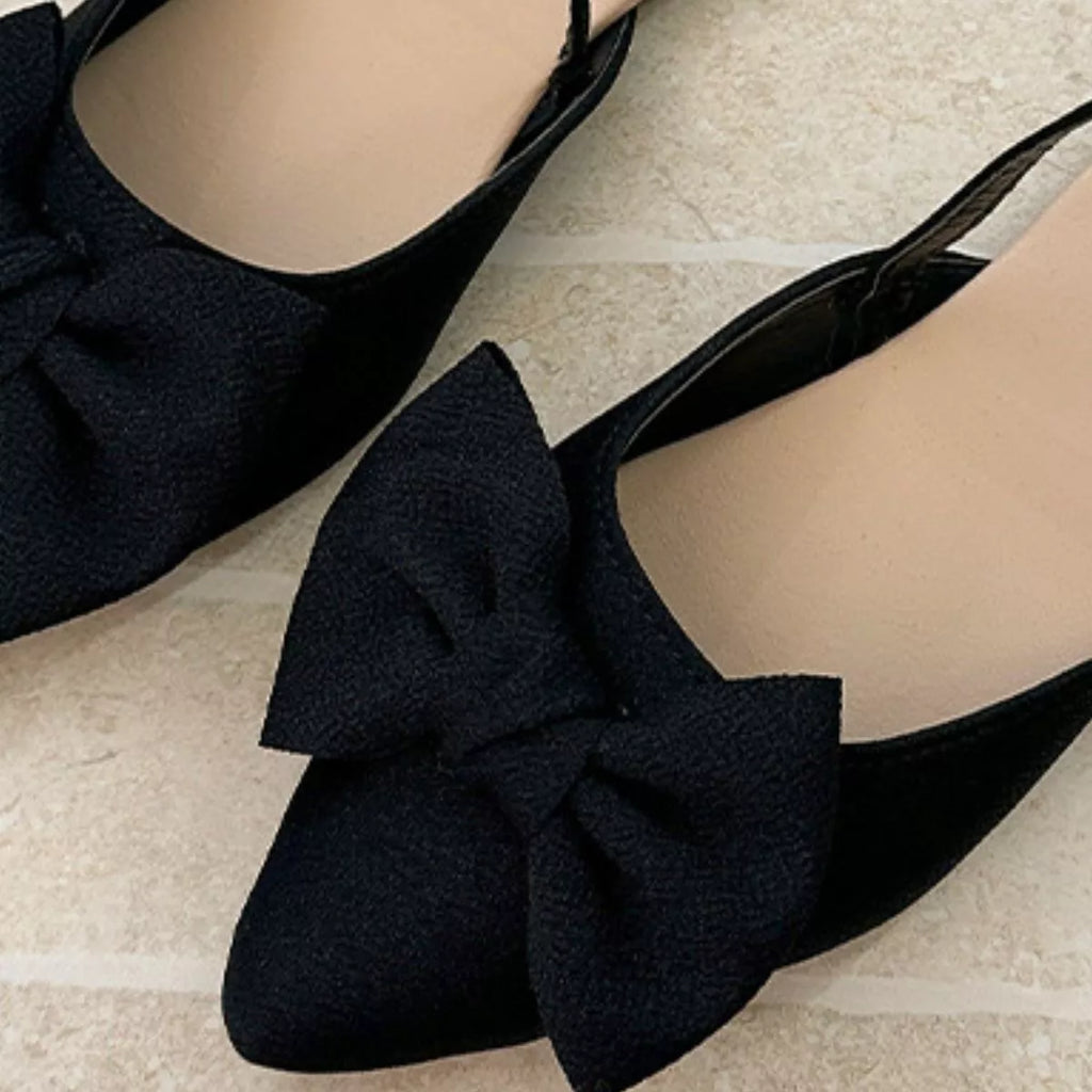 Bow-Decorated Pointed-Toe Slingback Sandals