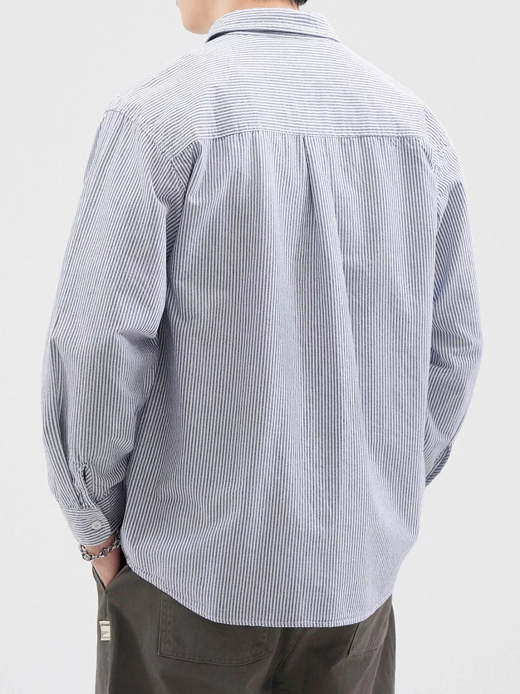 Men's Plus Size Striped Button Up Long Sleeve Shirt