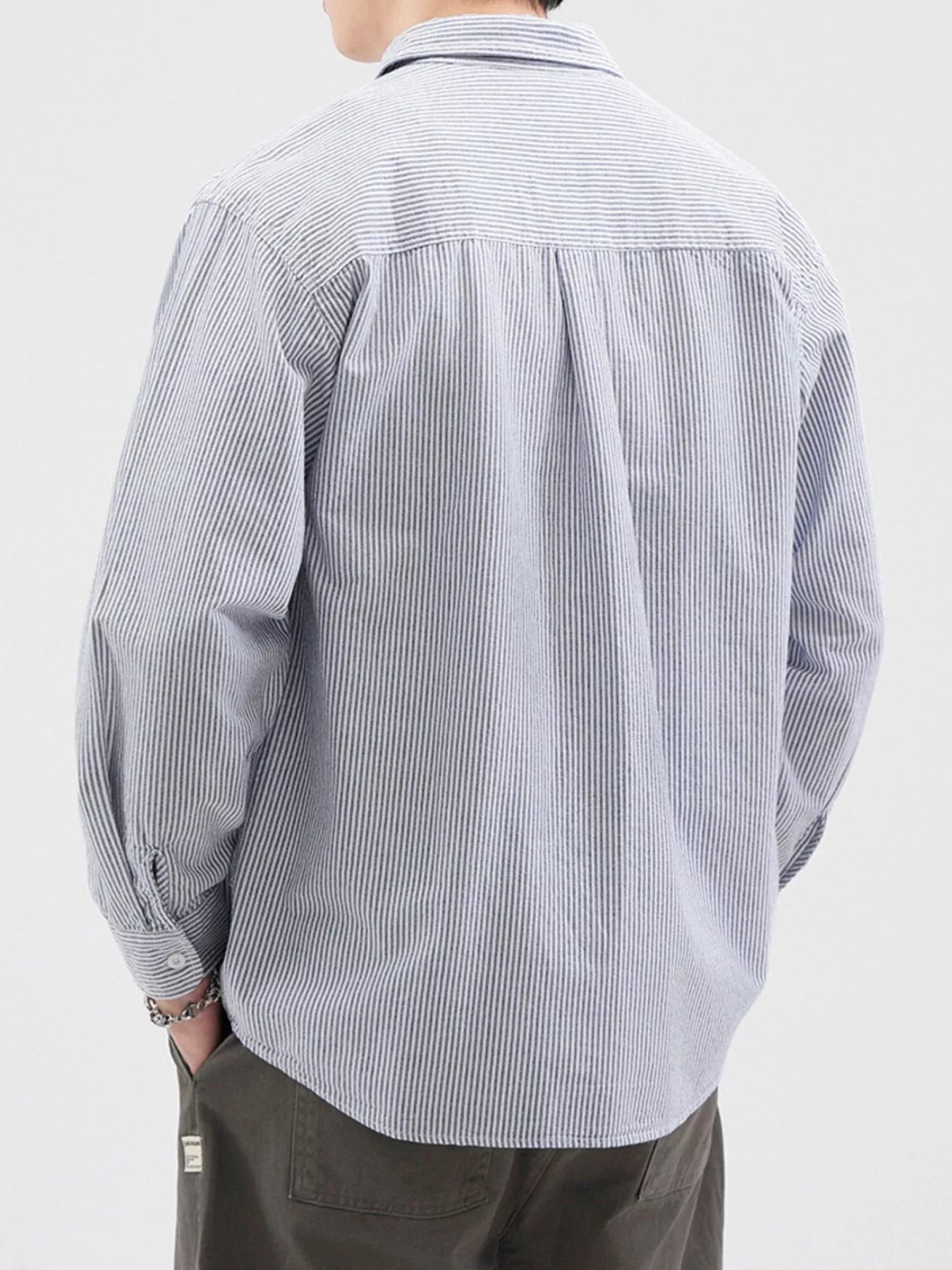 Men's Plus Size Striped Button Up Long Sleeve Shirt