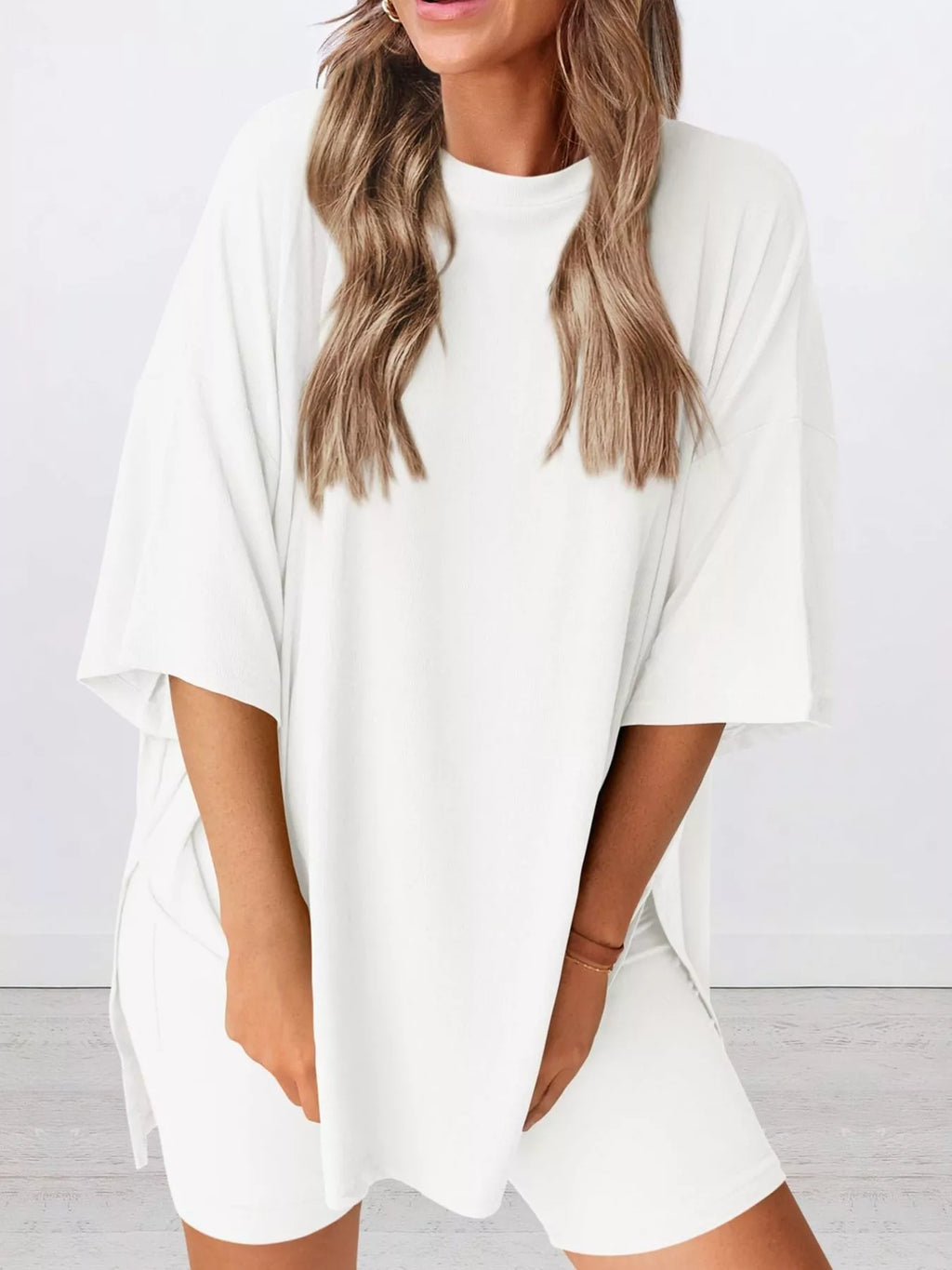 Full Size Half Sleeve T-Shirt and Shorts Set Plus Size