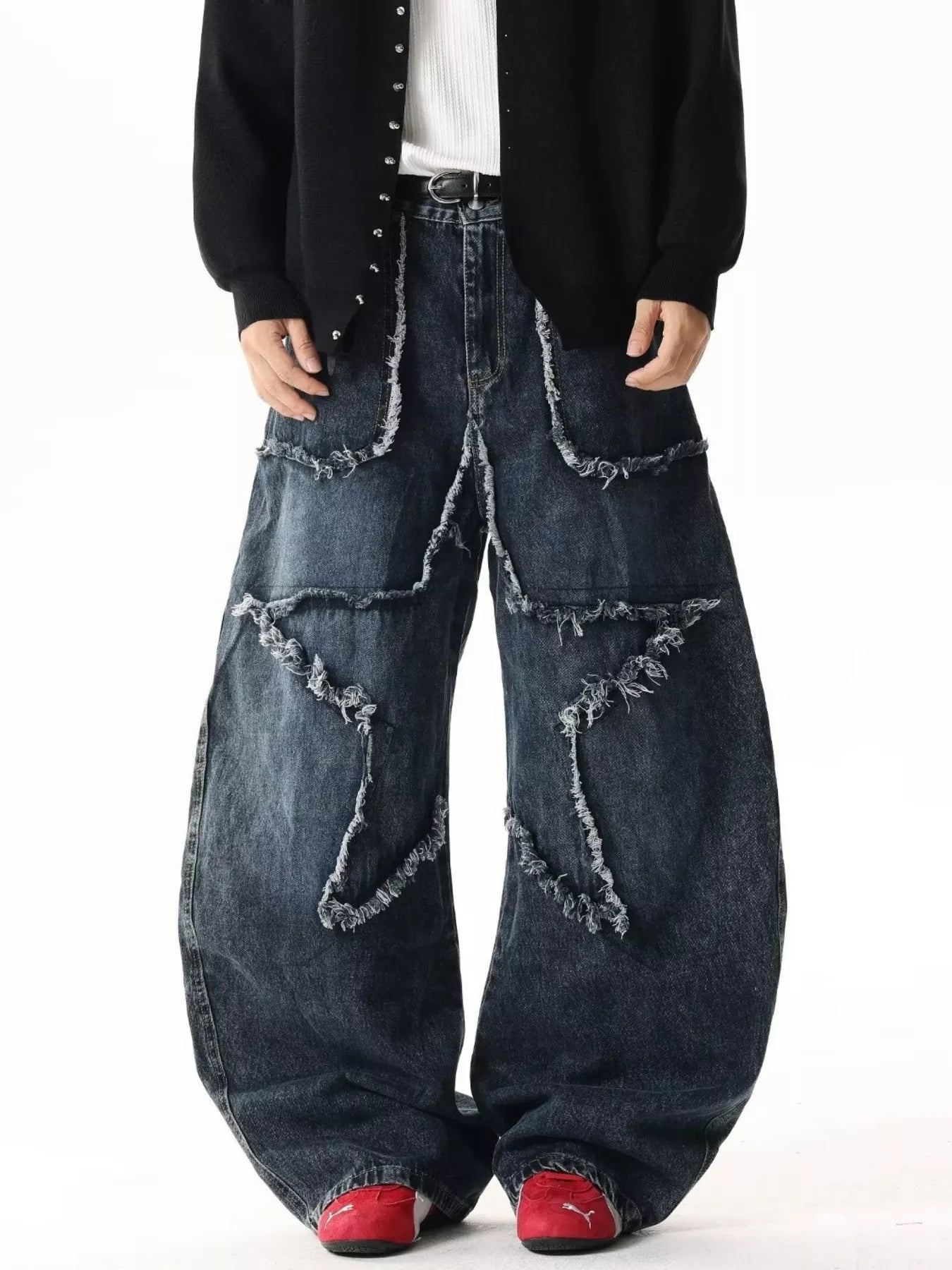 Men's Full Size Star Patchwork Wide Leg Jeans Plus Size
