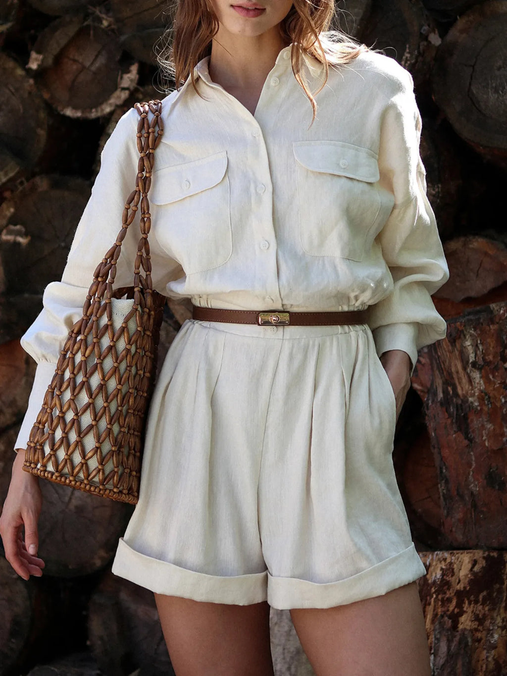 Casual Button Front Long Sleeve Romper