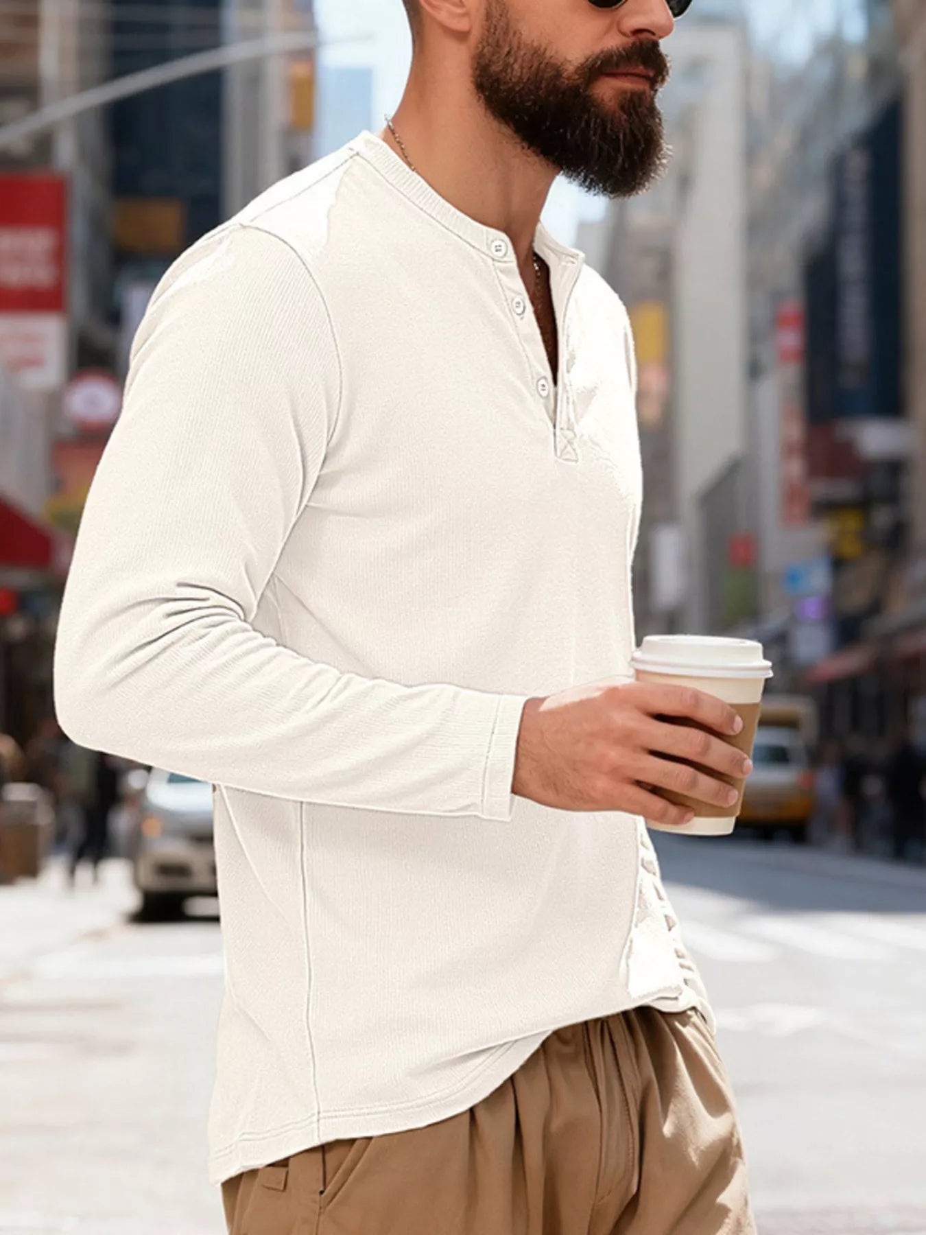 Men's Full Size Casual Henley Long Sleeve T-Shirt Plus Size