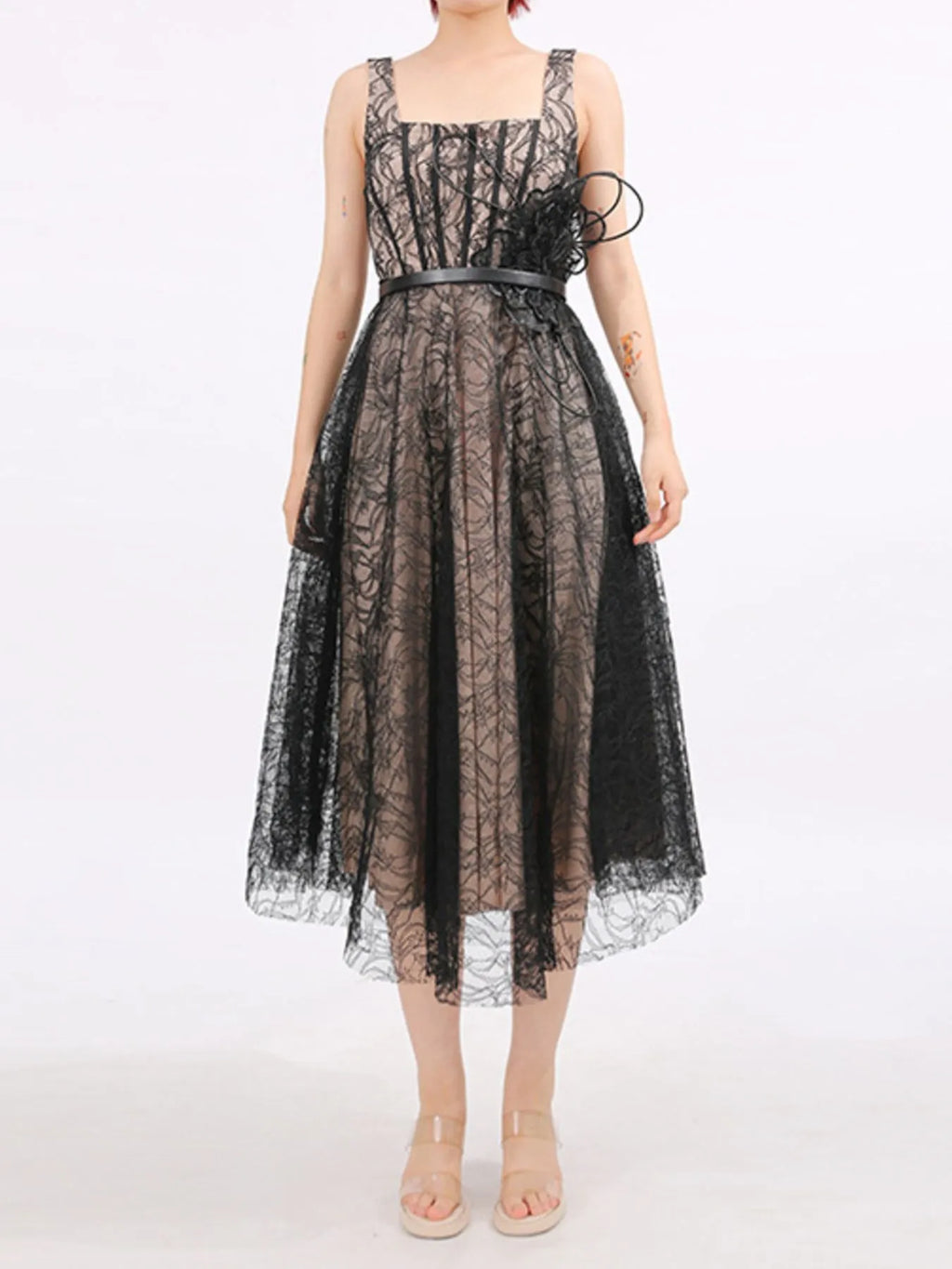 Lace Square Neck Midi Dress