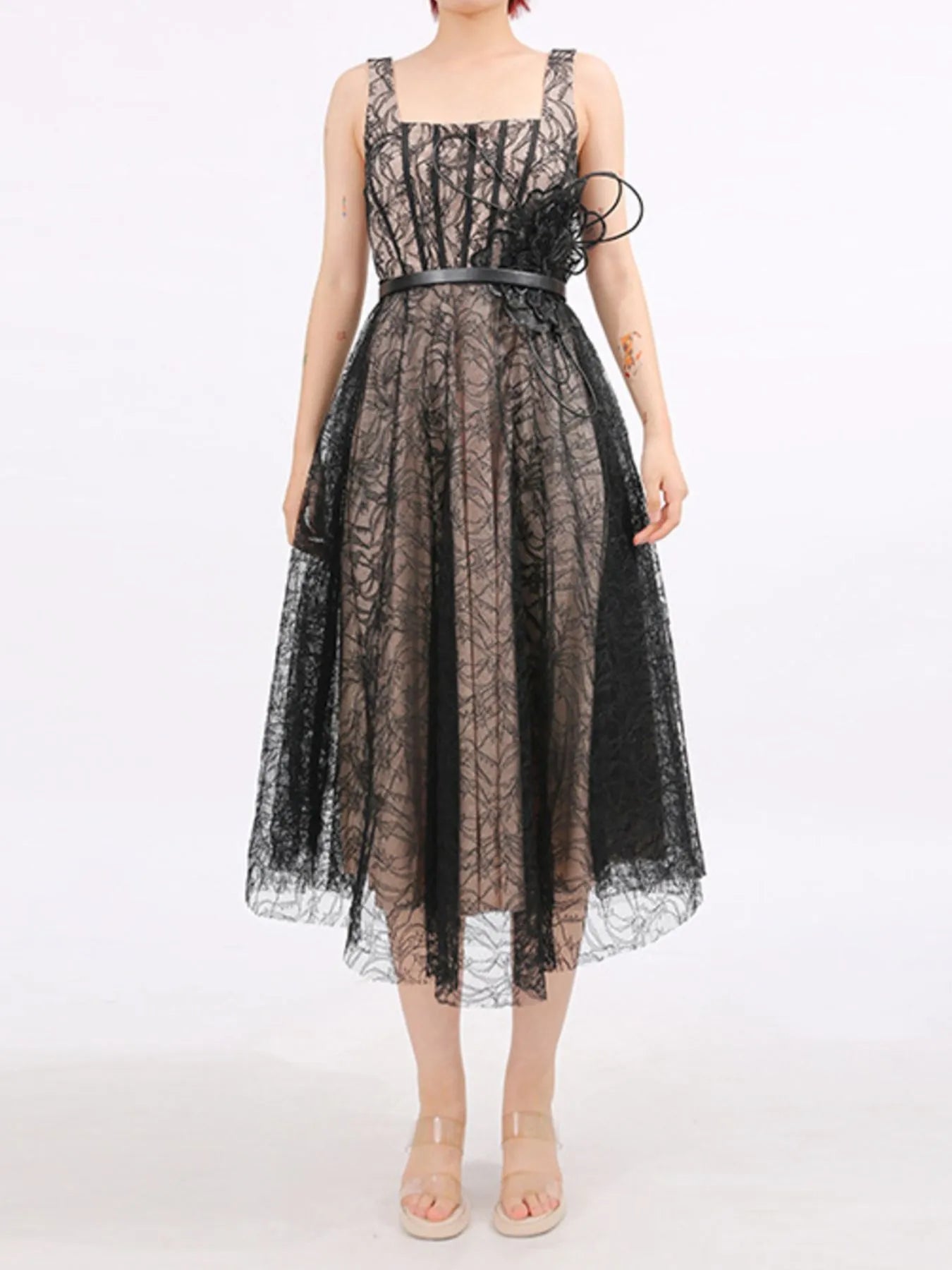 Lace Square Neck Midi Dress
