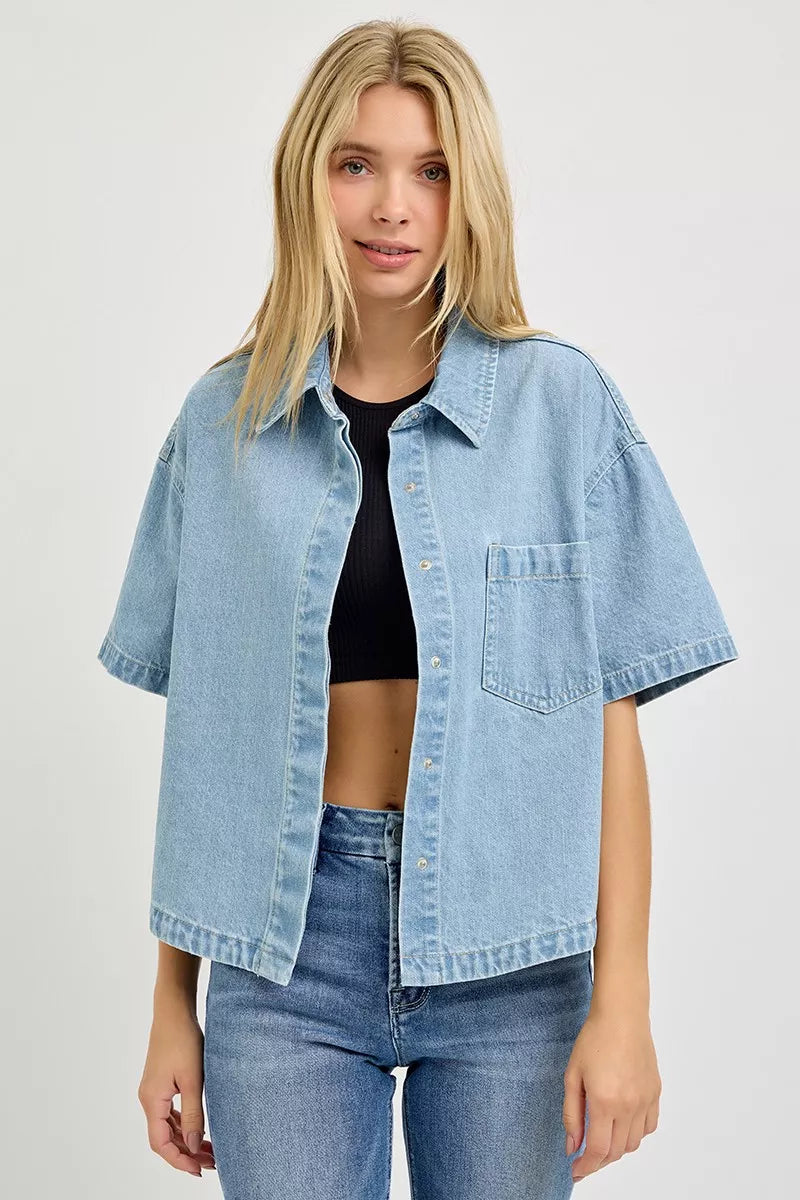 RISEN Oversized Half Sleeve Cropped Shirt