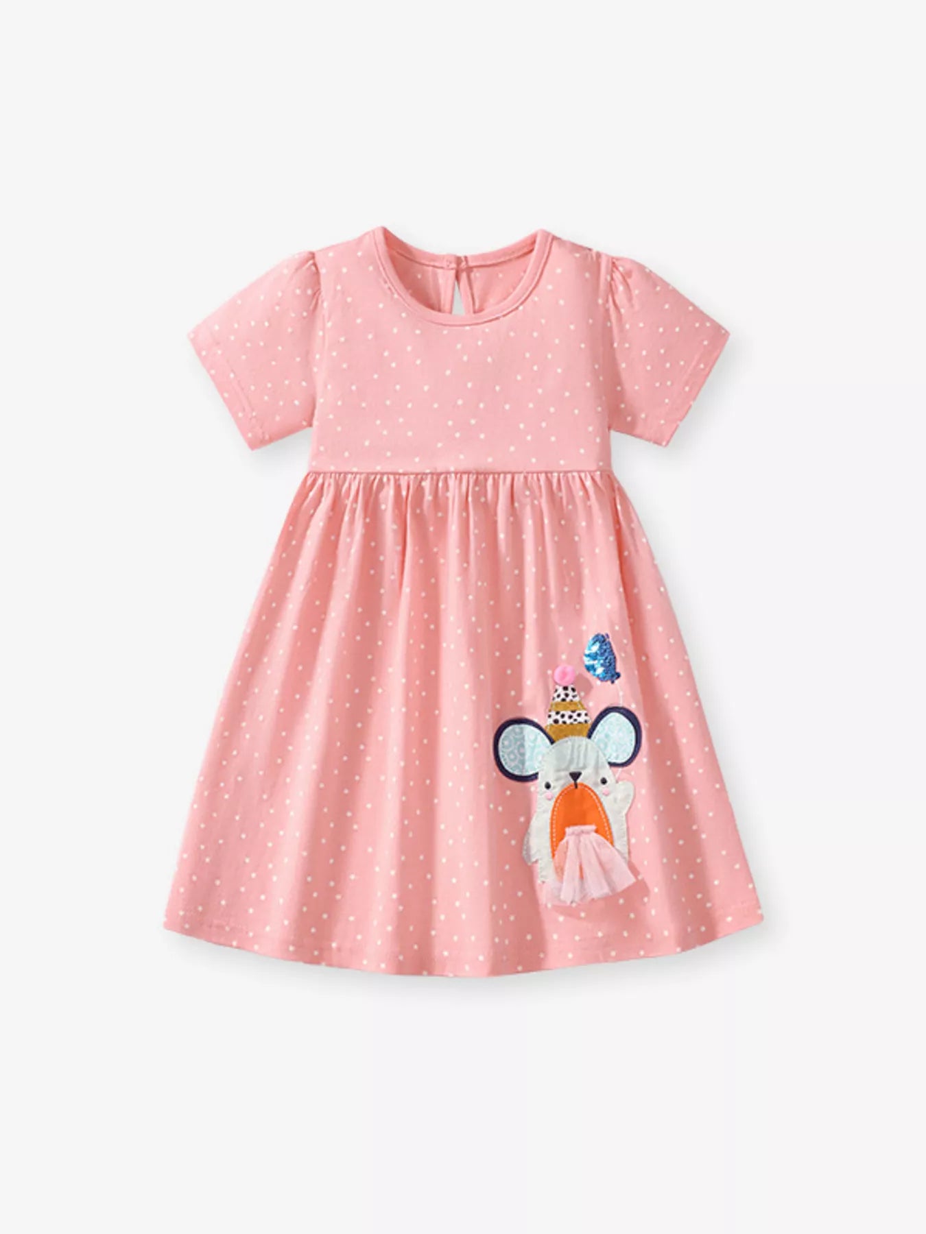 Children's Round Neck Cartoon Polka Dot Dress