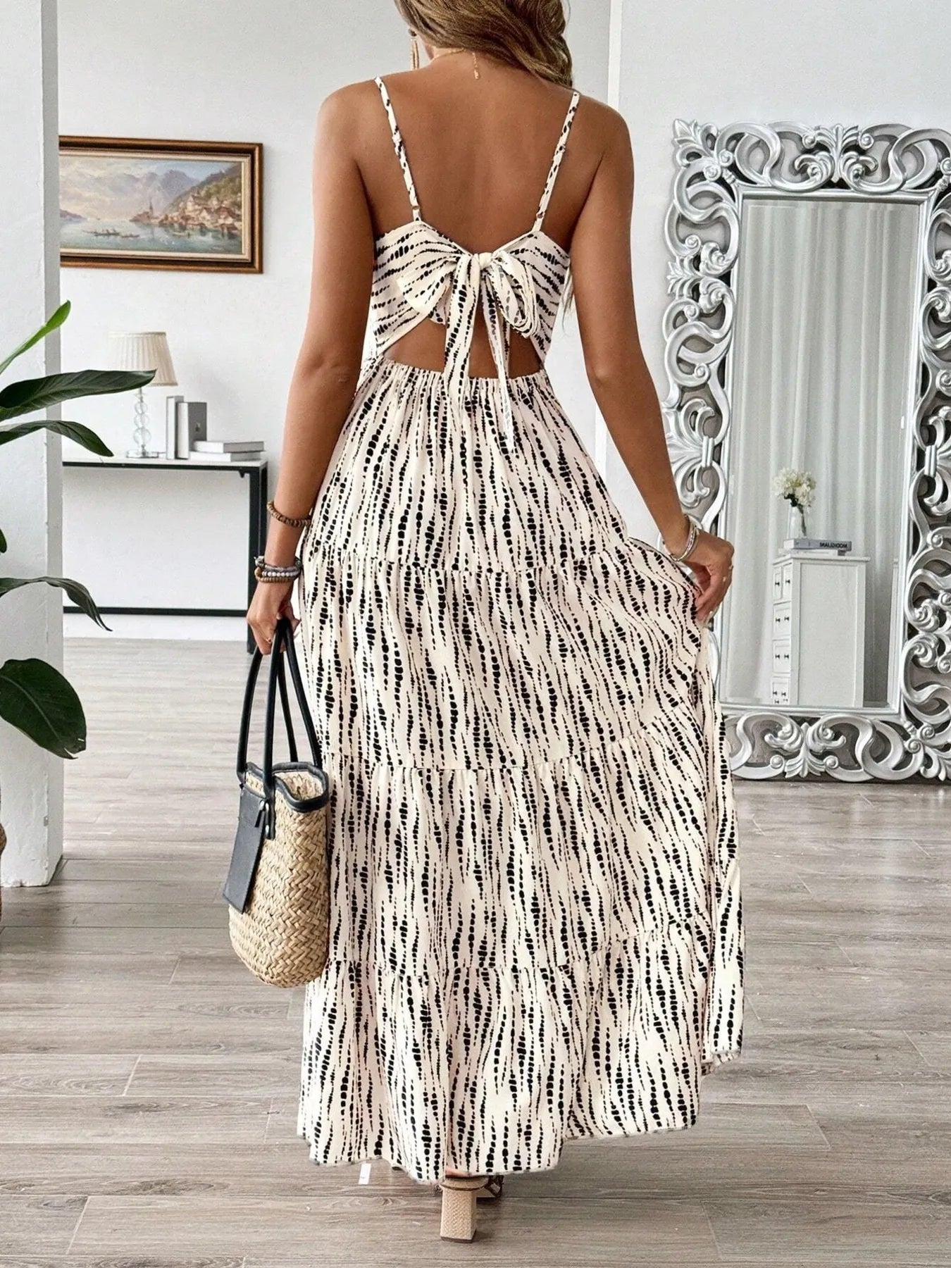 Tie Back Tiered Midi Cami Dress