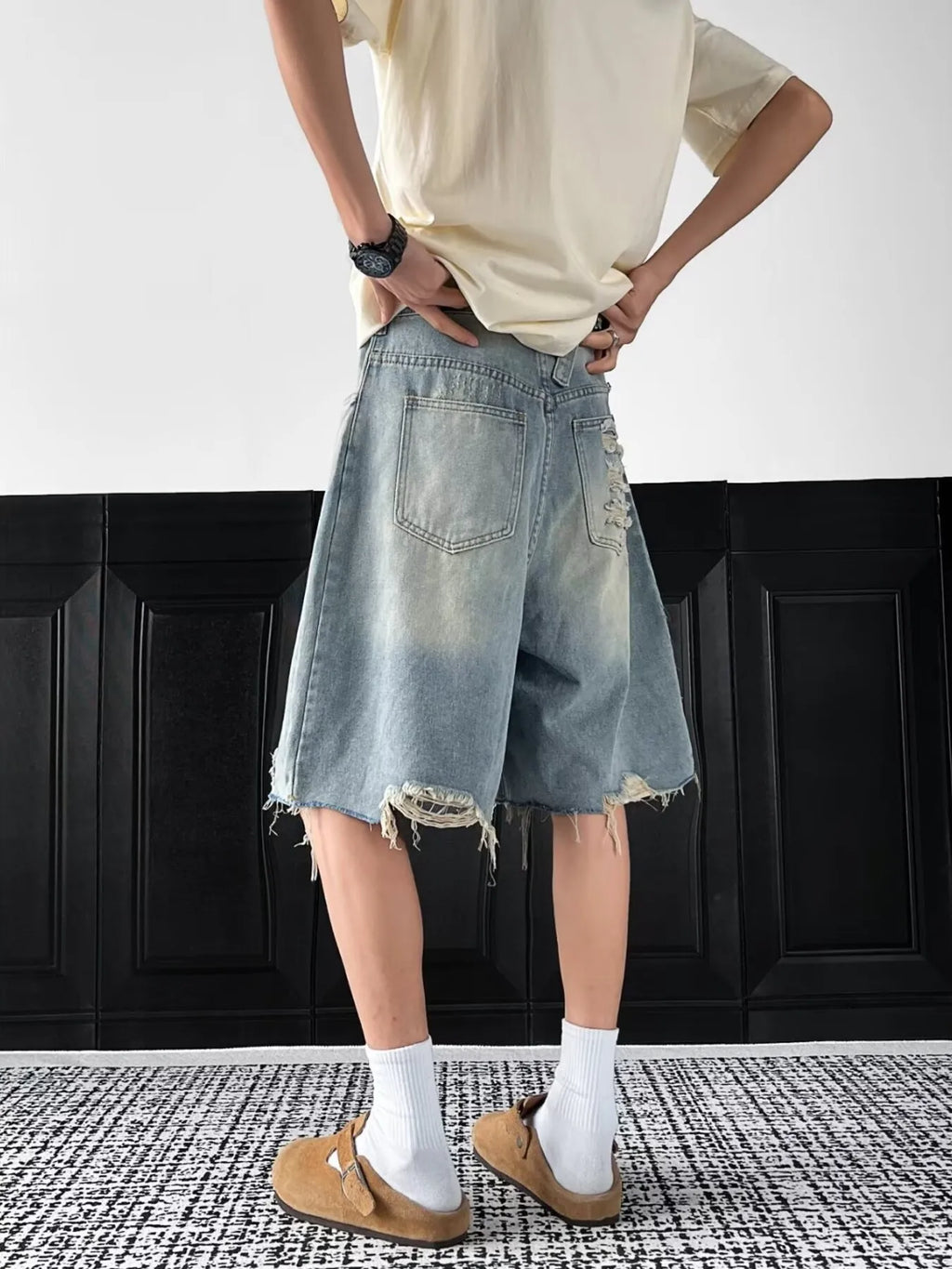 Men's Full Size Distressed Wide Leg Denim Shorts Plus Size