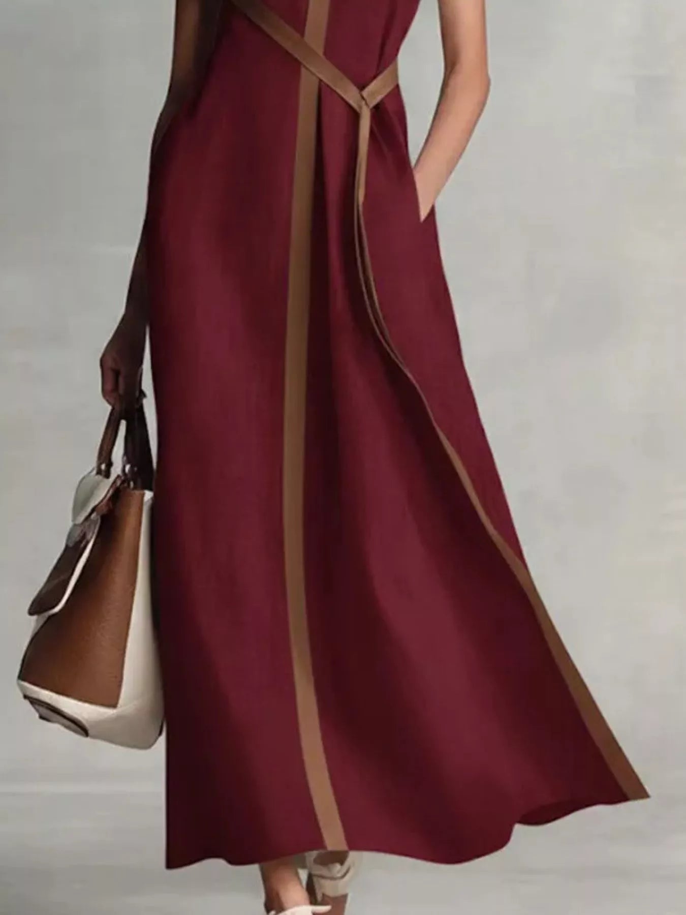 Full Size Contrast Trim Sleeveless Maxi Dress Plus Size
