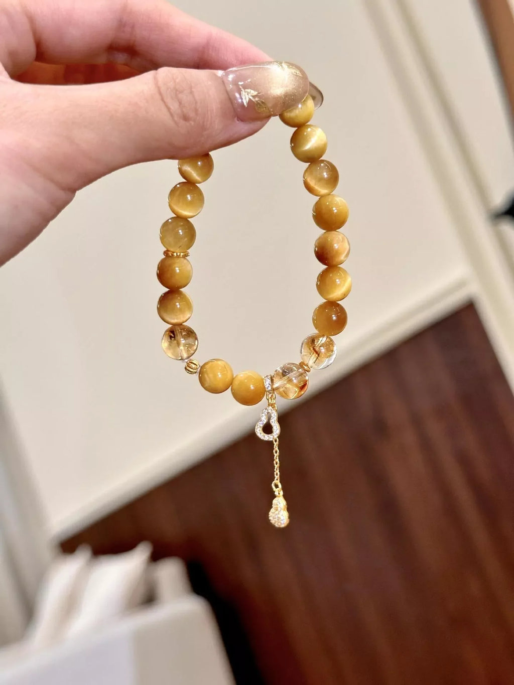 Tiger Eye Beaded Bracelet with Gourd Charm