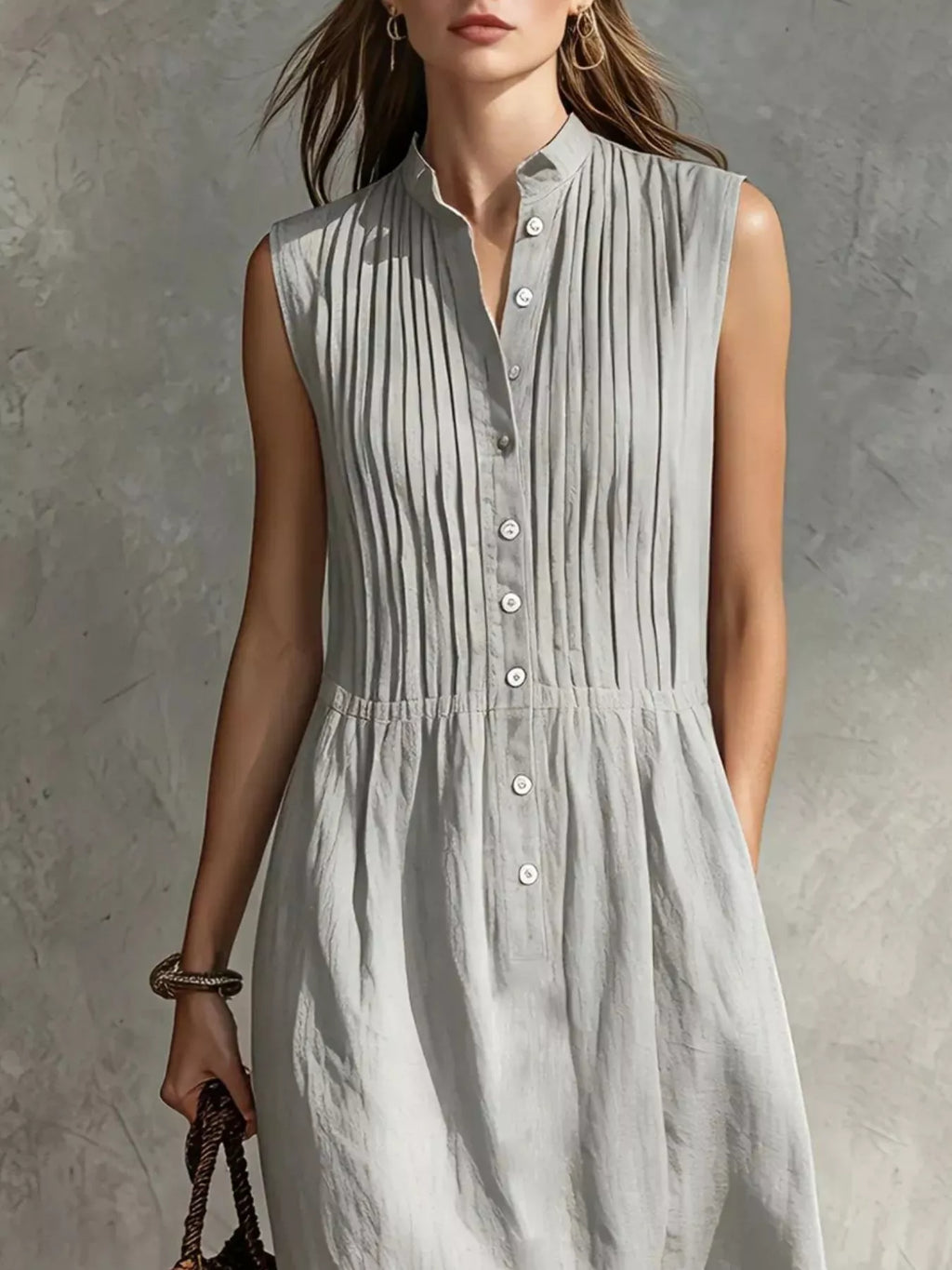 Full Size Sleeveless Button Front Midi Dress Plus Size