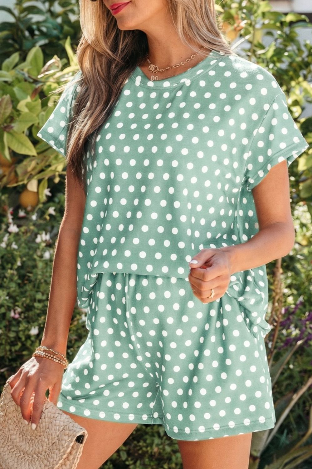 Polka Dot Print Tee and Shorts Set