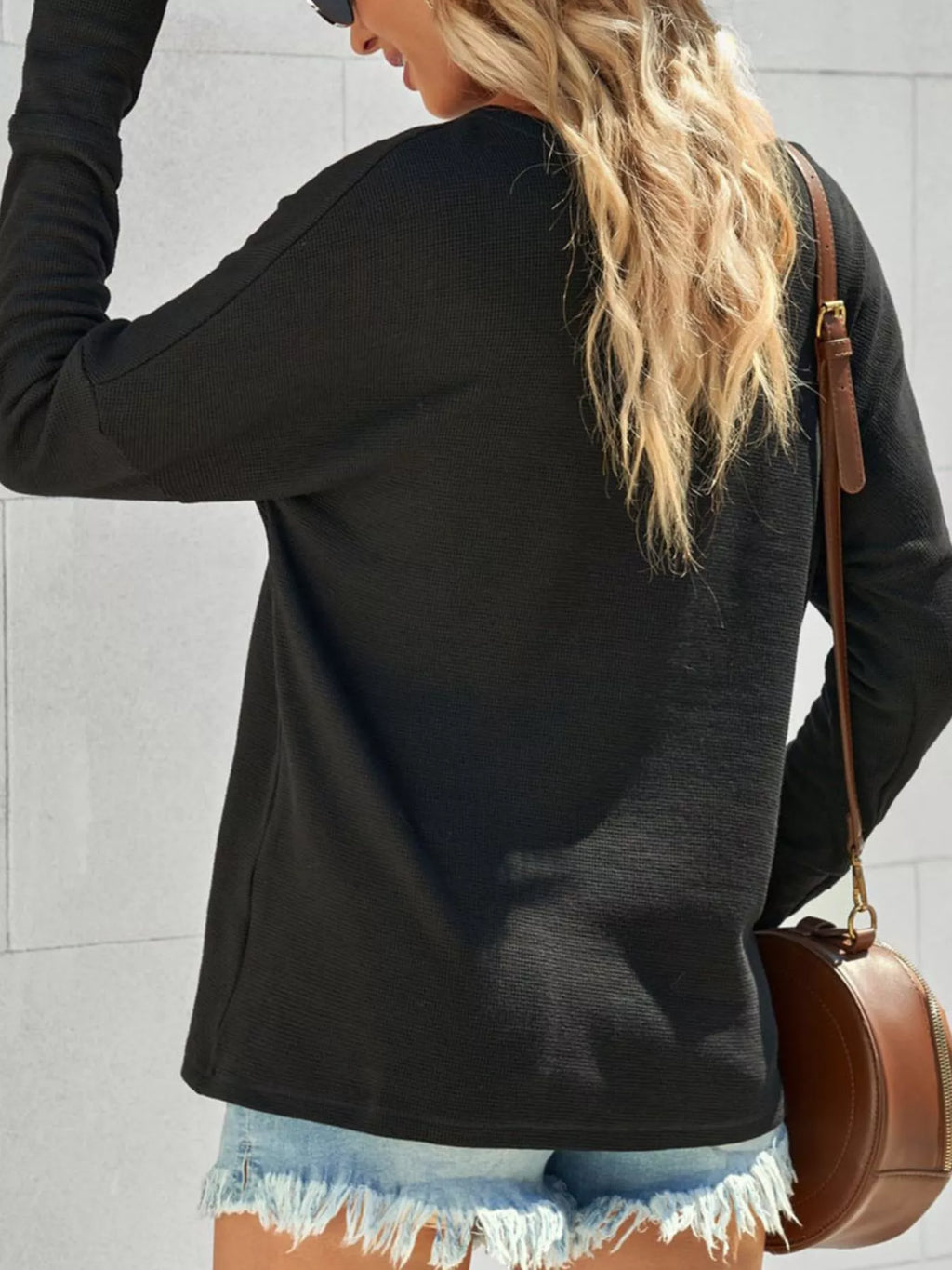 Waffle Knit Henley Top