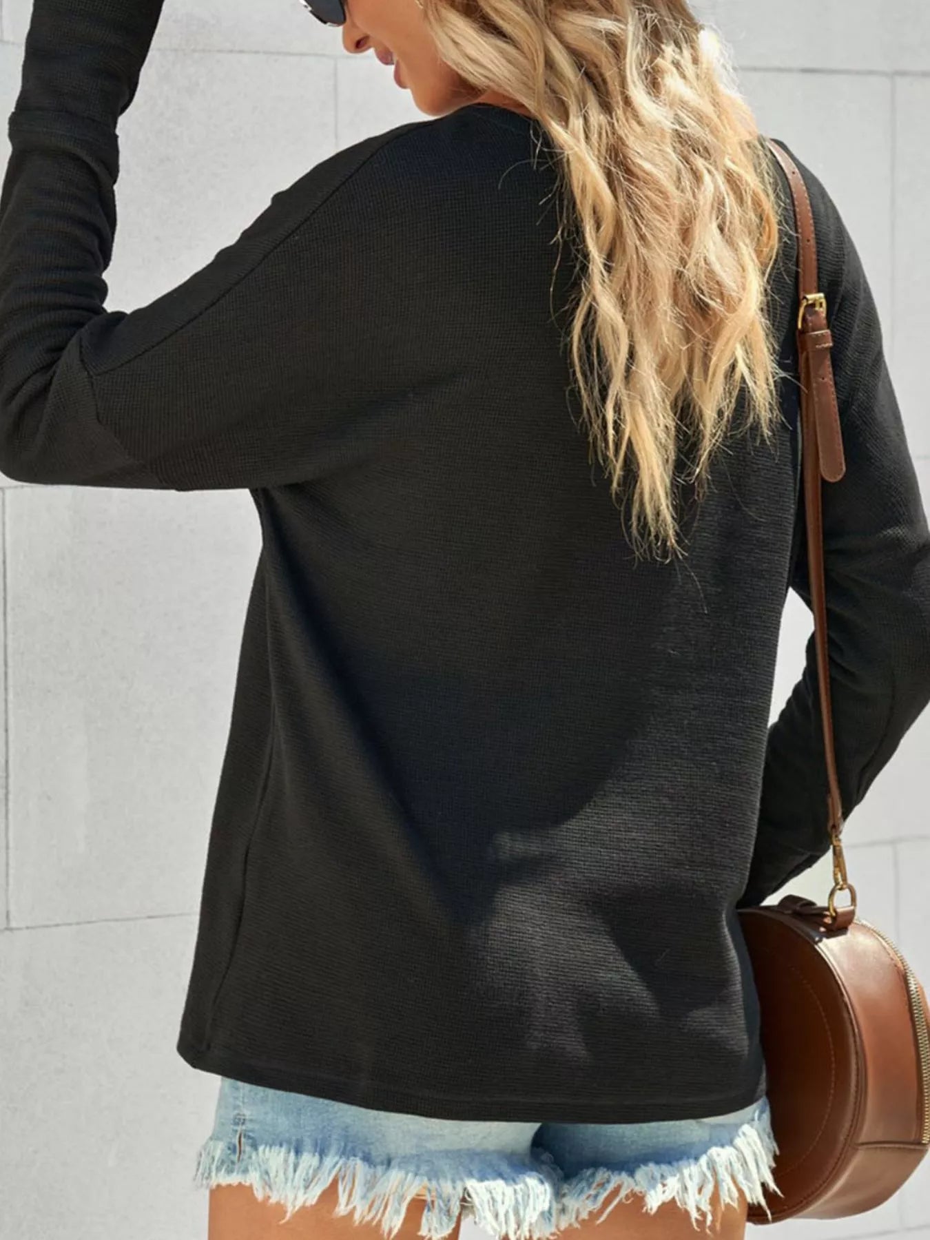 Waffle Knit Henley Top