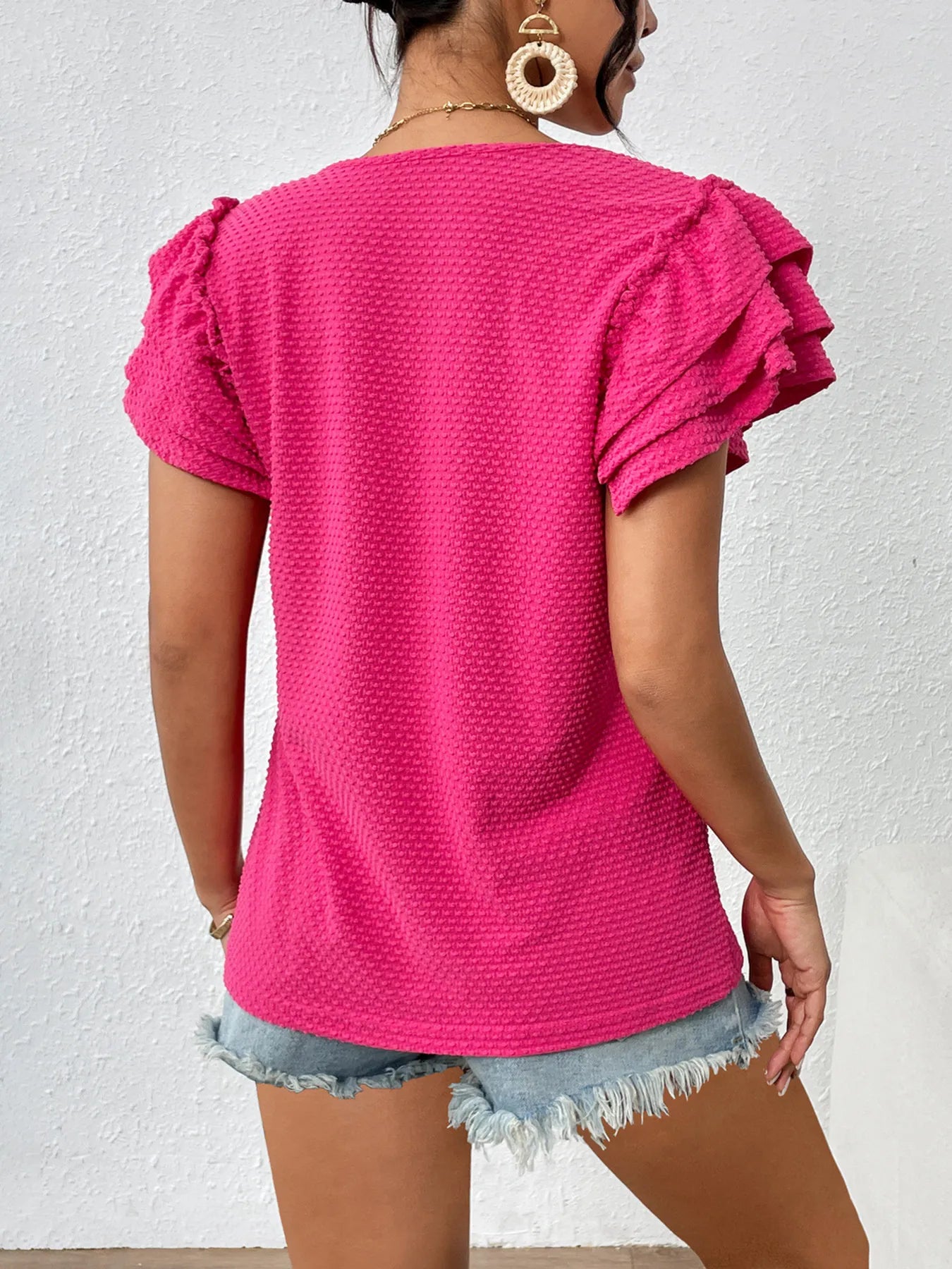 Round Neck Ruffle Sleeve T-Shirt
