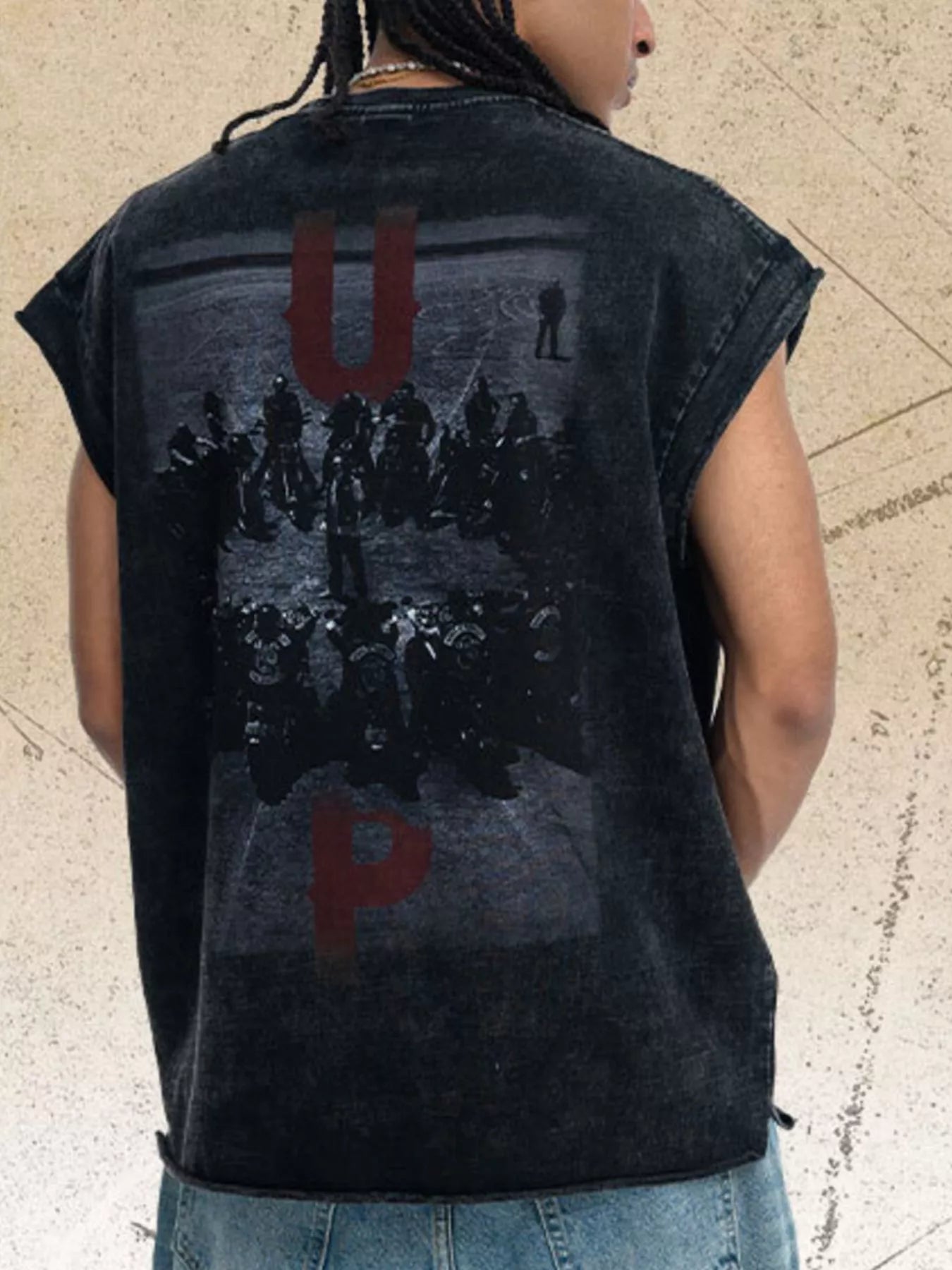 Men's Vintage Washed Tank Top with 'UP' Letter