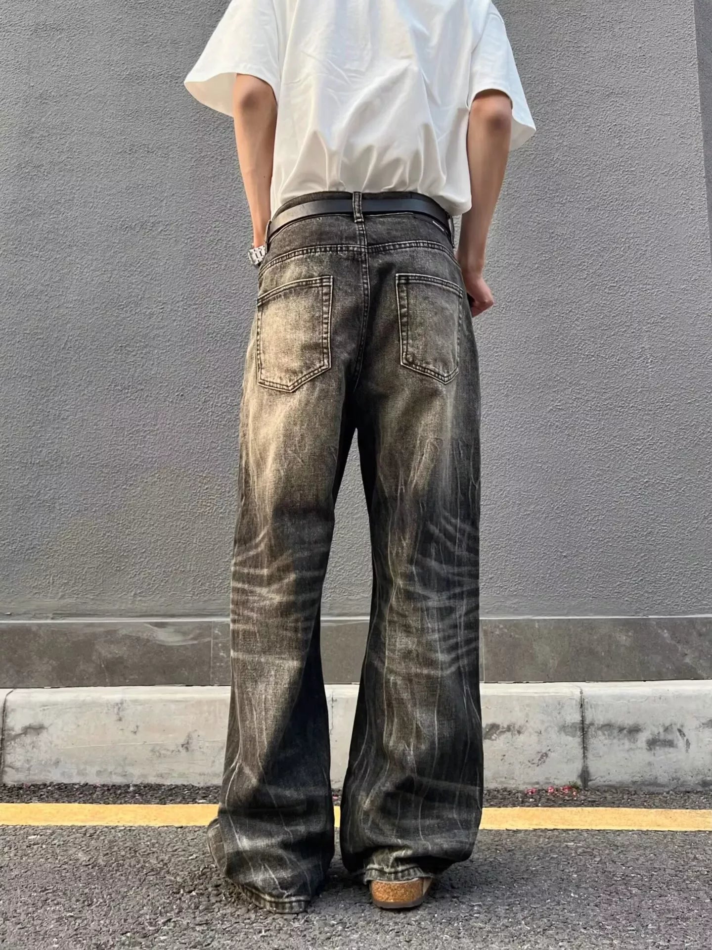 Men's Full Size Vintage Wash Wide Leg Jeans Plus Size