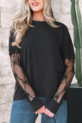 Round Neck Lace Sleeve Relaxed Fit Top