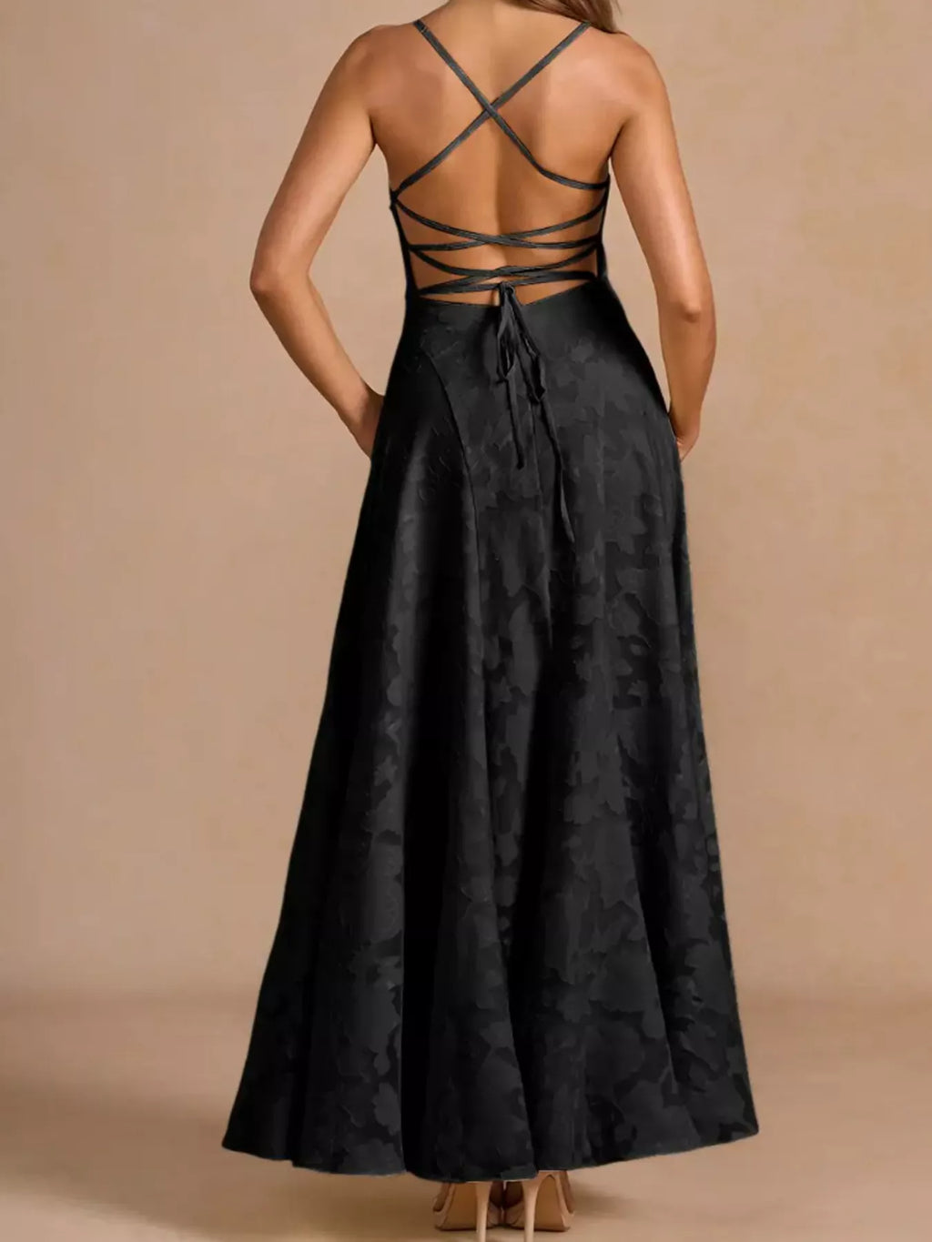 Lace Up Back Spaghetti Strap Maxi Dress