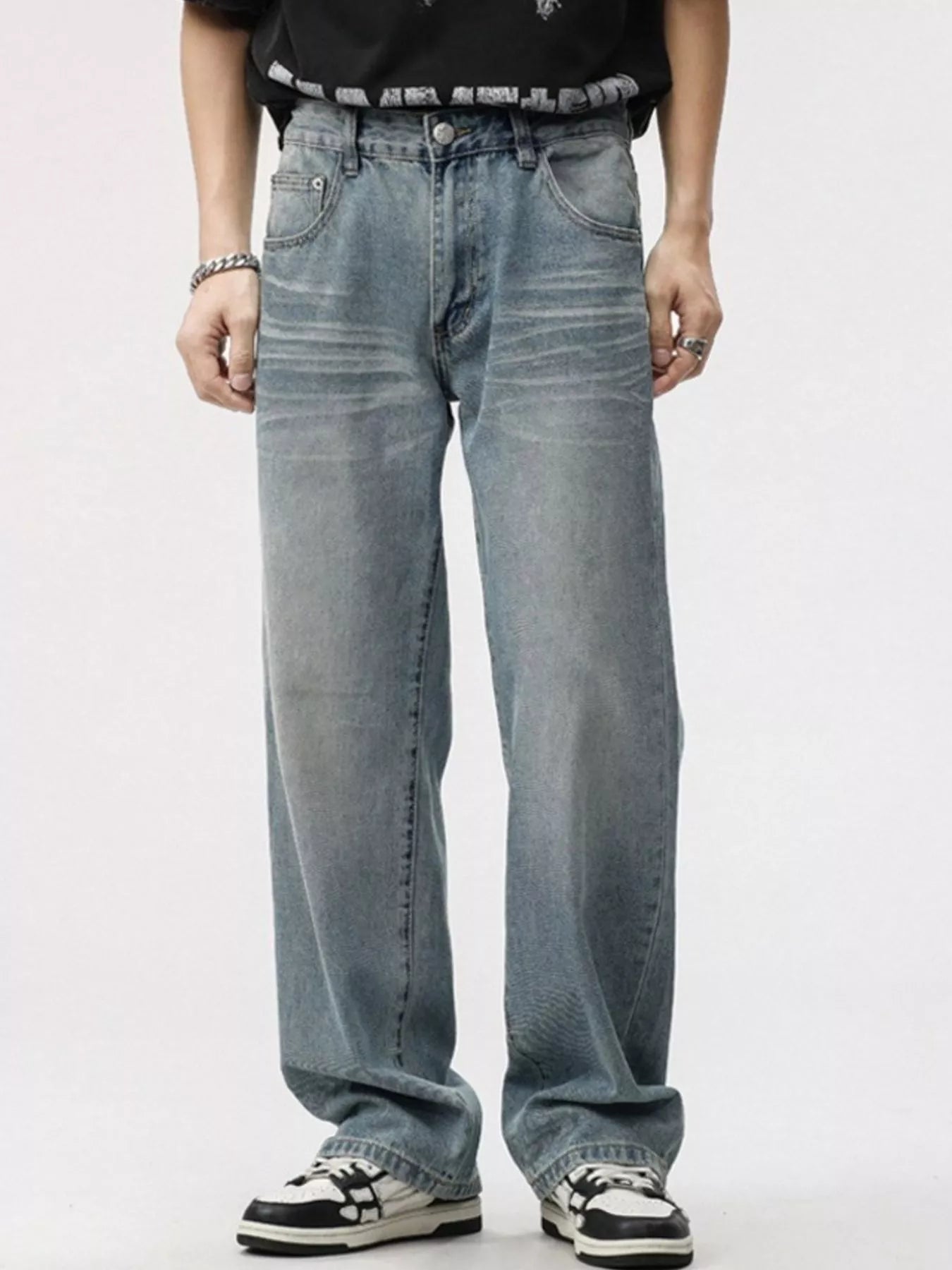 Men's Washed Wide Leg Jeans