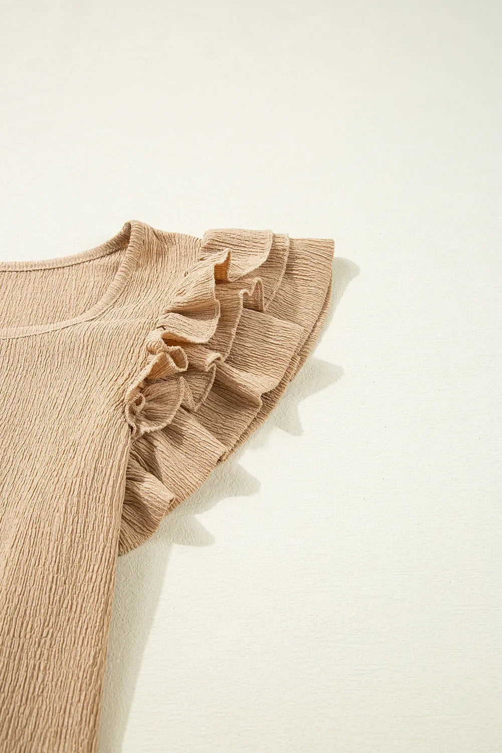 Ruffled Square Neck Textured Cap Sleeve Top