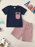 Children's American Flag Pocket T-Shirt and Striped Shorts Set