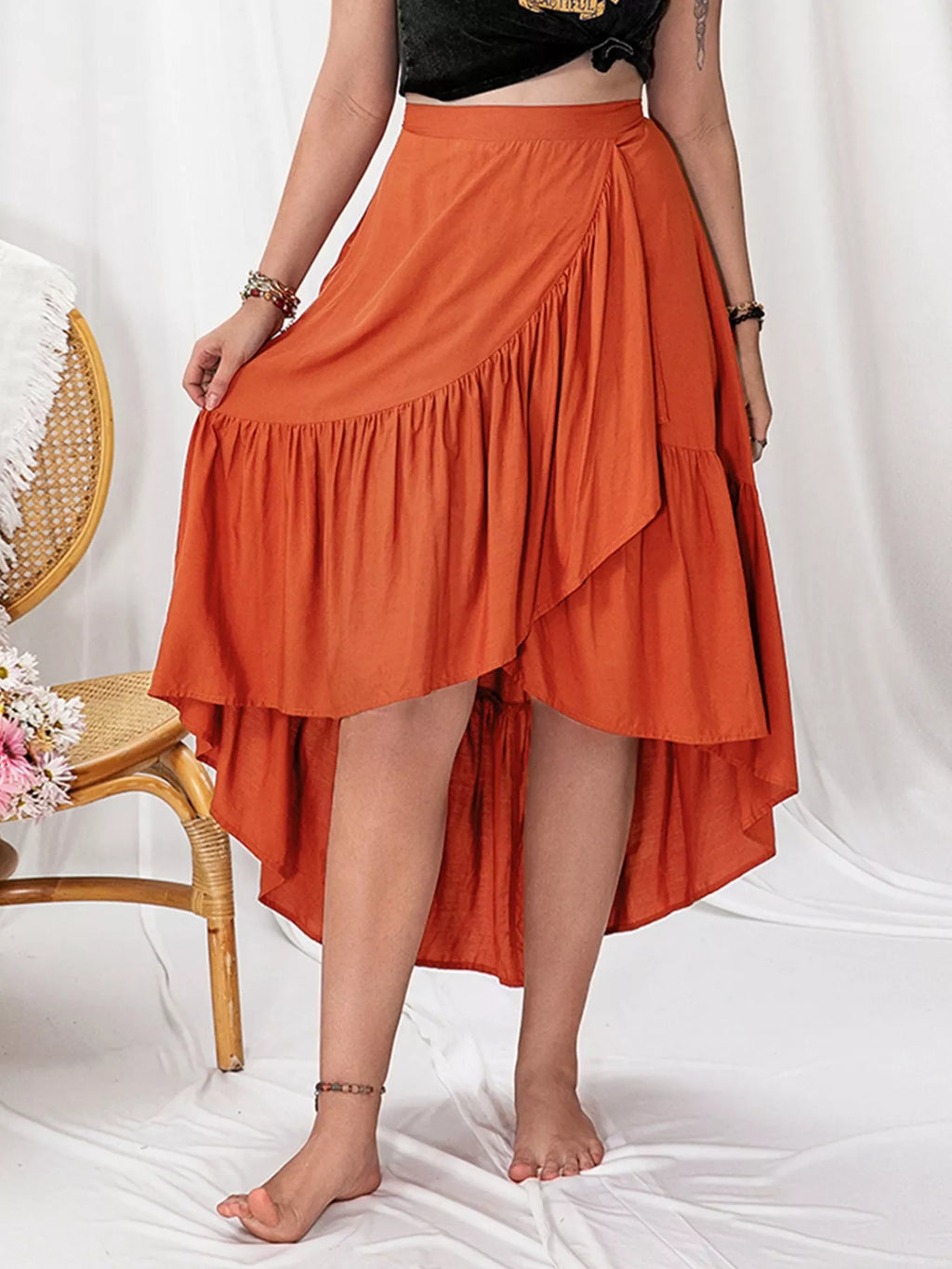 Plus Size Ruffled High-Low Skirt