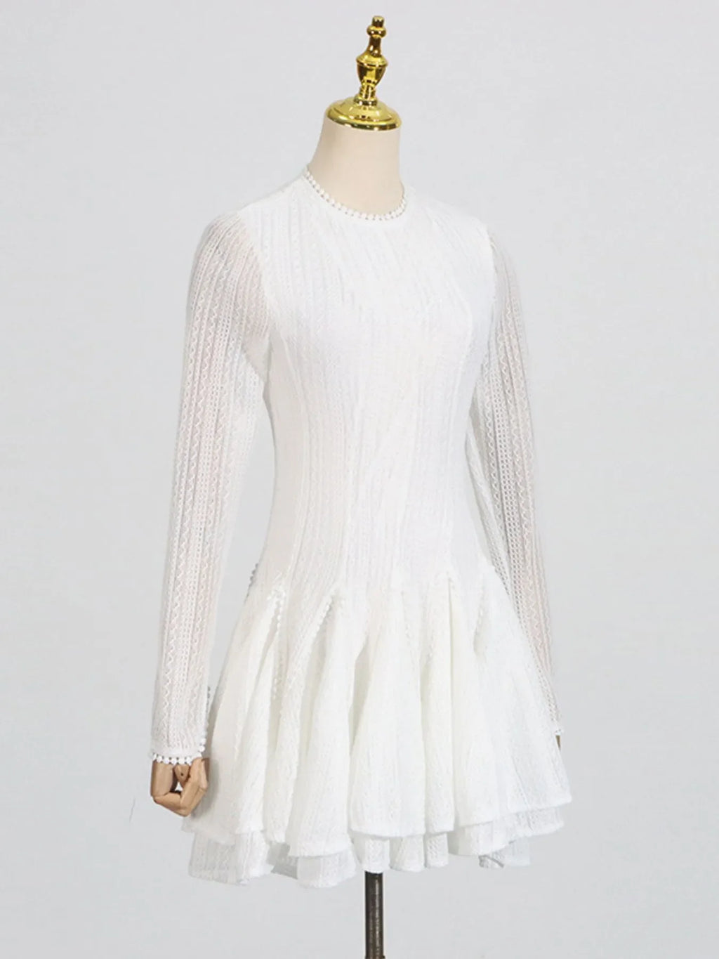 Layered Round Neck Long Sleeve Dress