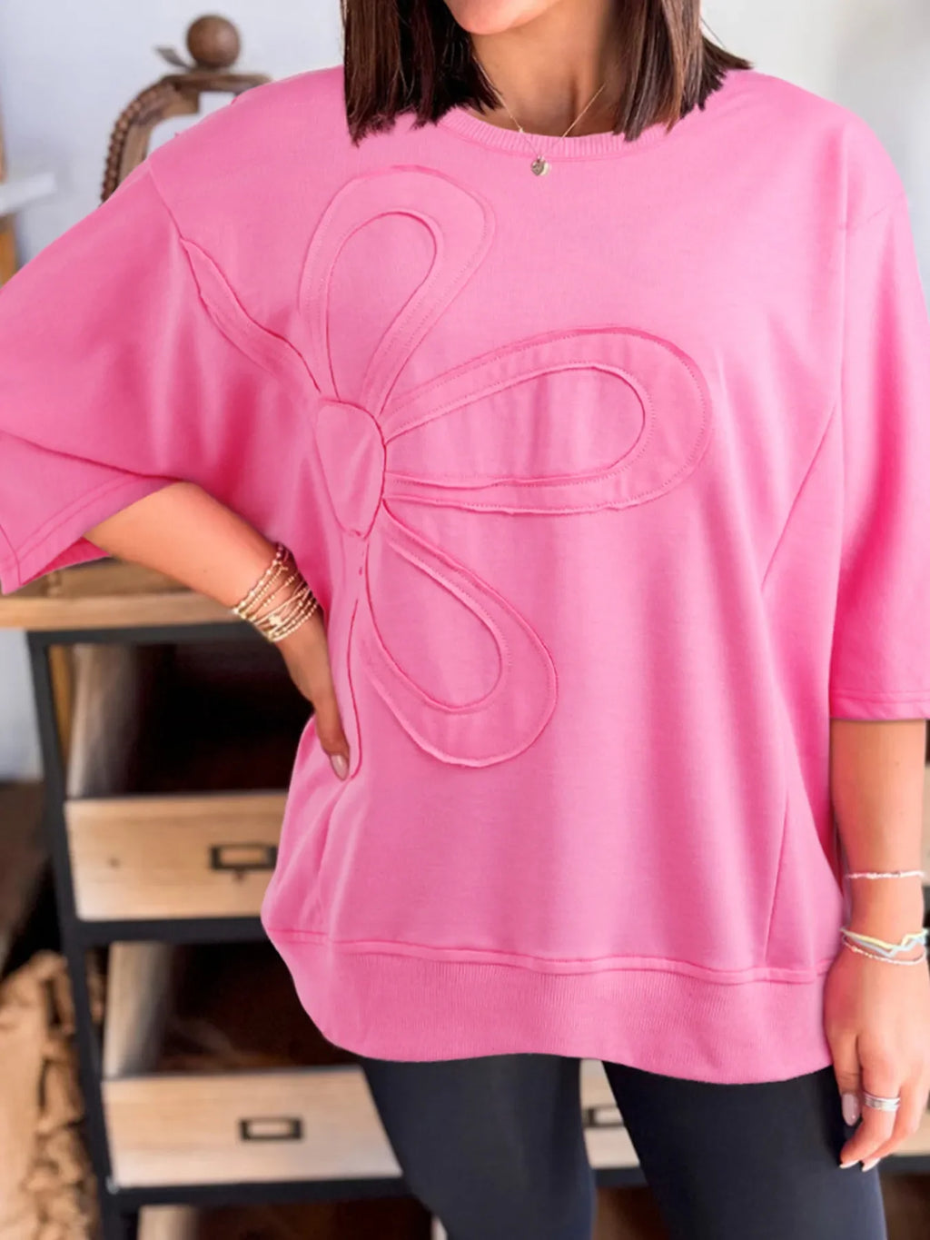 Flower Oversized Round Neck T-Shirt