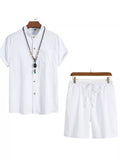 Men's Plus Size Casual Short Sleeve Shirt and Shorts Set