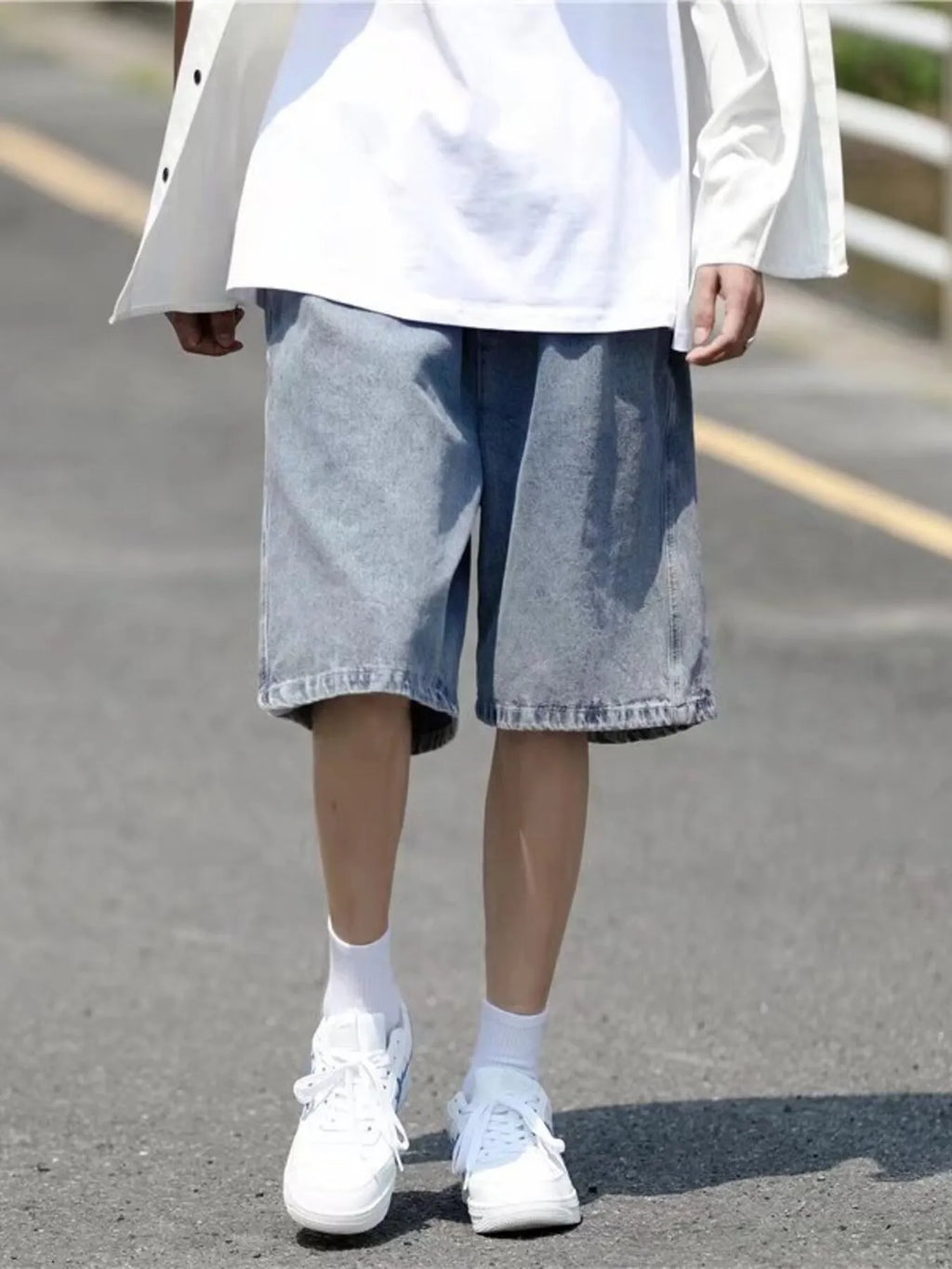 Men's Plus Size Loose Fit Washed Denim Shorts