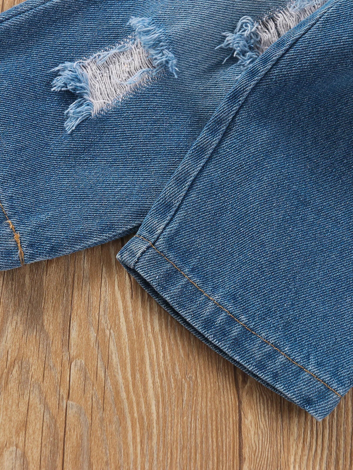 Children's Tie Shoulder Tank and Distressed Jeans Set