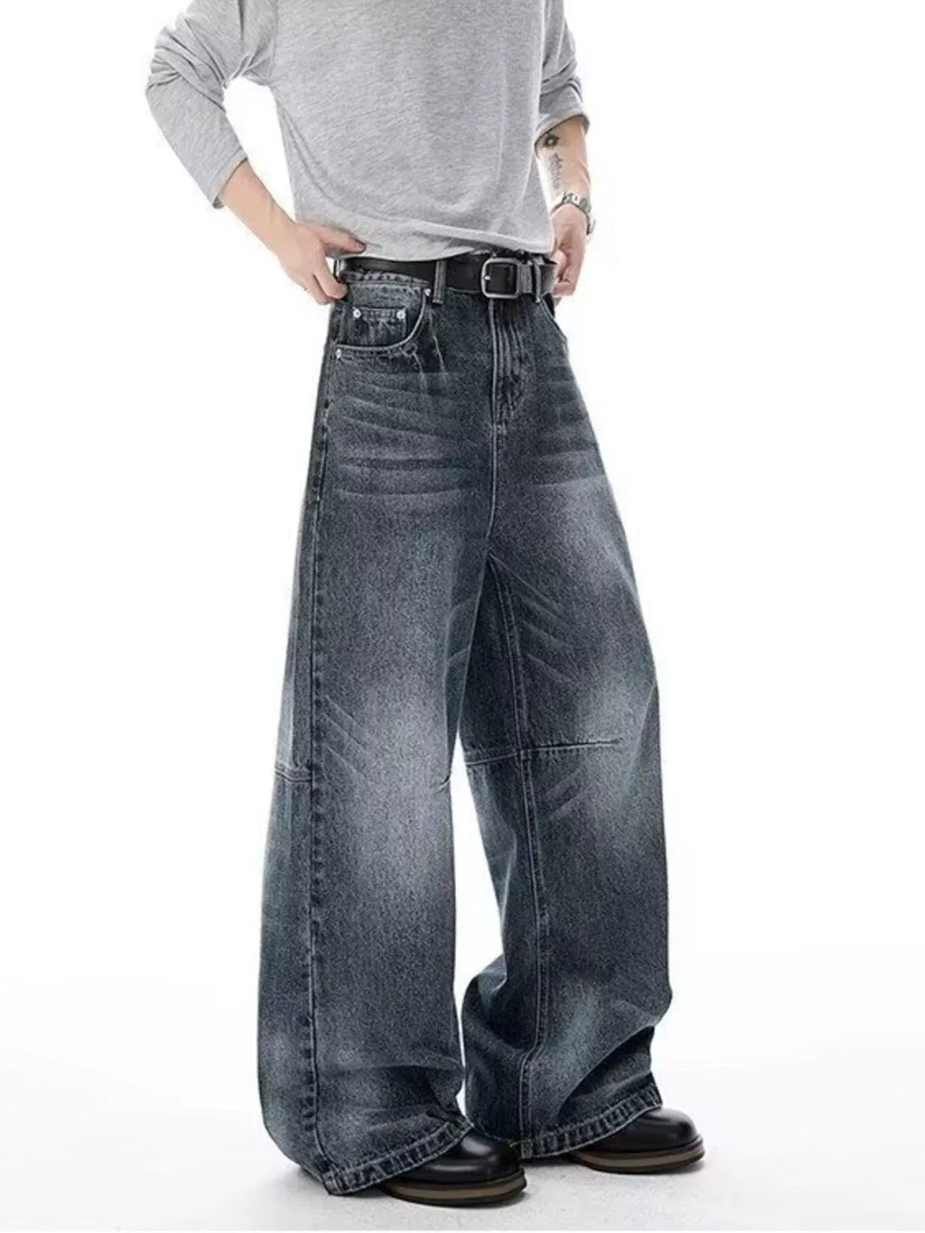 Men's Full Size Vintage Wash Wide Leg Jeans Plus Size