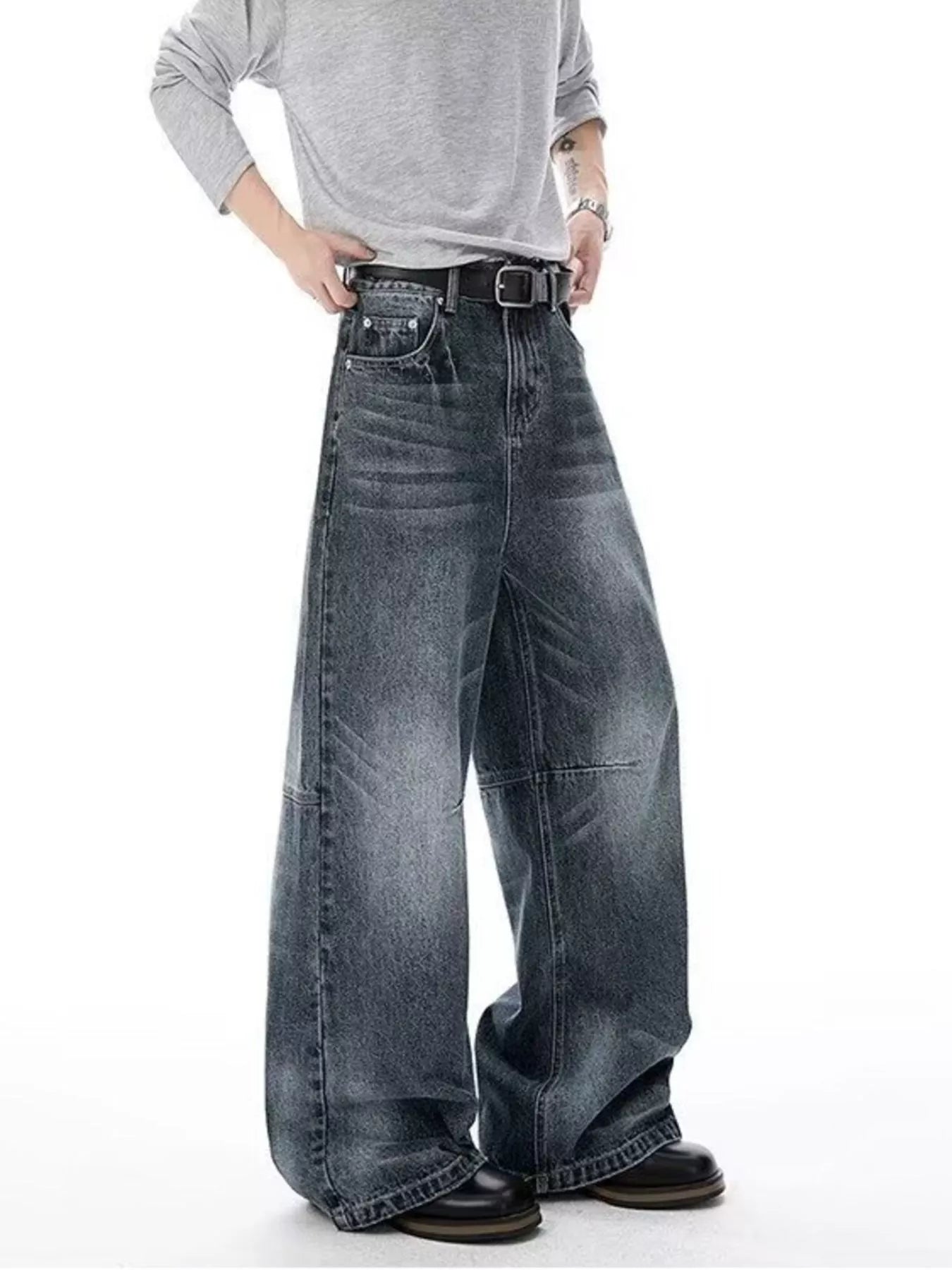 Men's Full Size Vintage Wash Wide Leg Jeans Plus Size