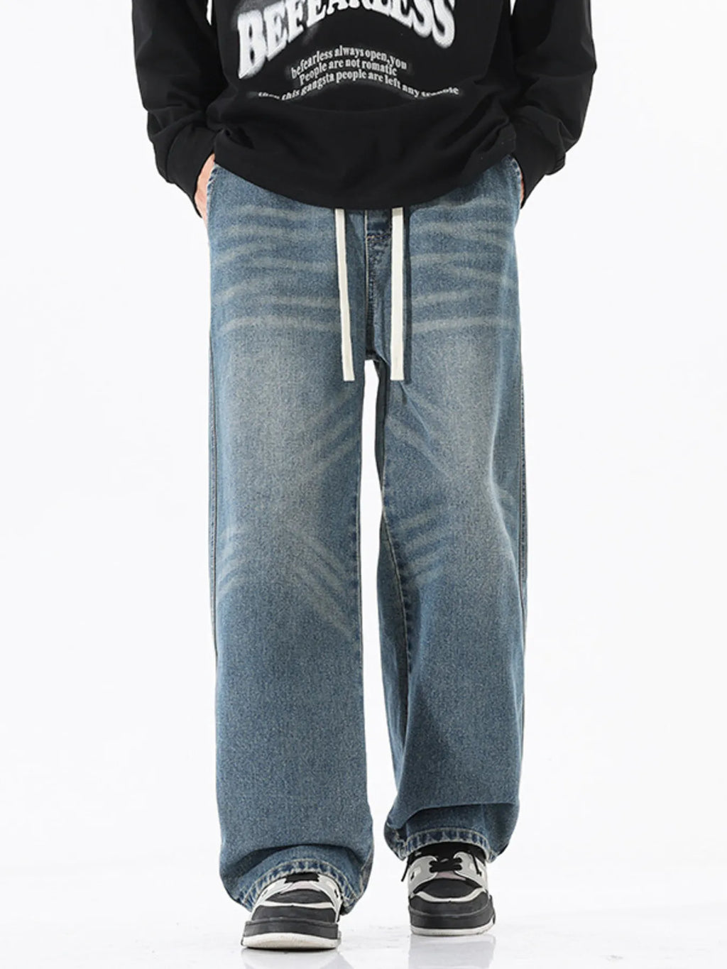 Men's Full Size Wash Wide Leg Jeans Plus Size